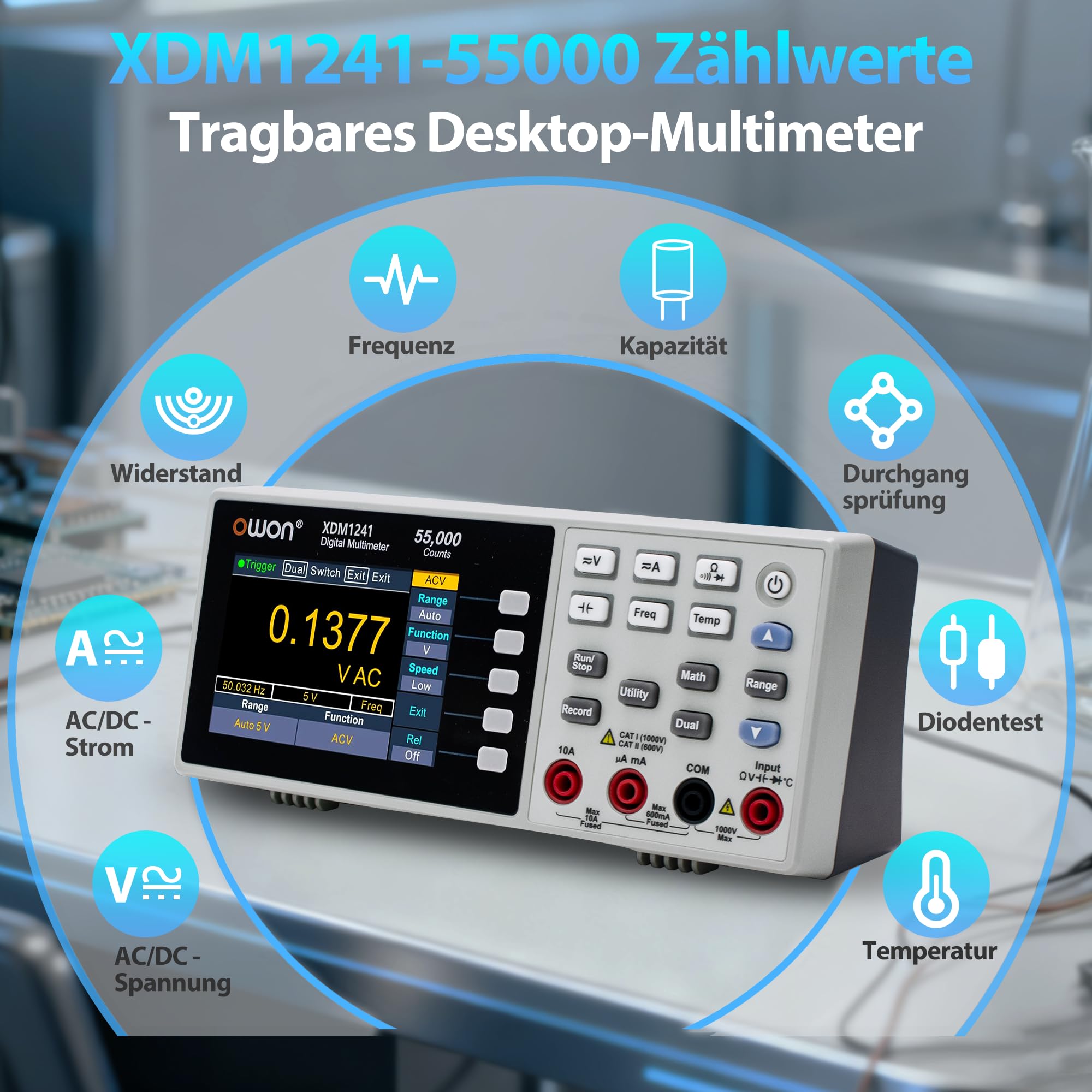 XDM1241 OWON Multimeter Tragbares Benchtop-Multimeter Leichtes ultraflaches | Echteffektivwert-Messung Bandbreite bis zu 20 Hz-1kHz