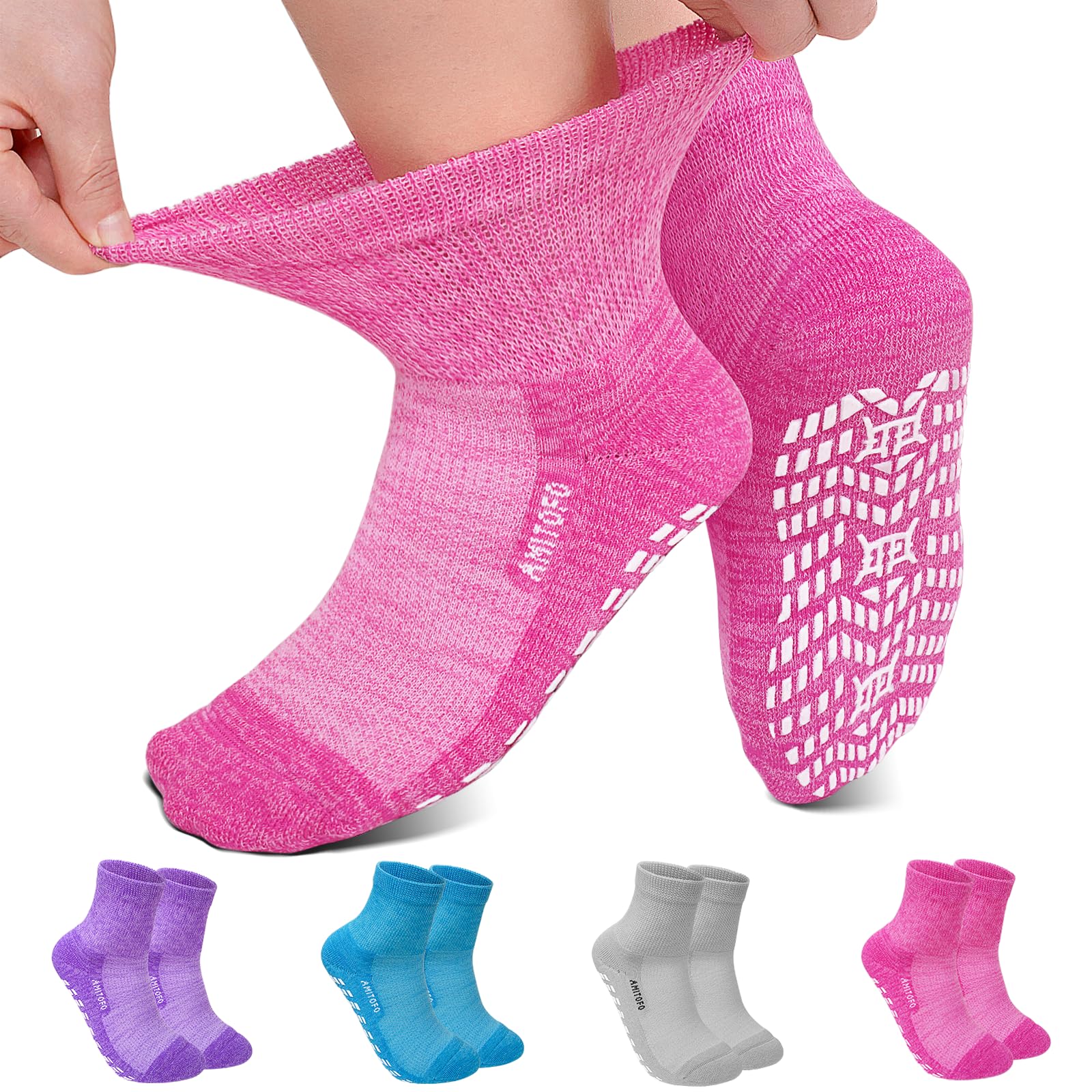LOFIR Diabetiker Socken für Damen Herren: Bambus Diabetikersocken ohne Gummibund und Naht für Frauen - ABS Antirutsch Socken mit Komfortbund für Senioren Geschwollene Füße 4 Paar 39-50