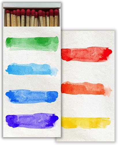 Miniatura 1 de Caja de cerillas decorativa de acuarela con cerillas de madera, ideal para iluminar velas, chimeneas, parrillas y más  Una caja