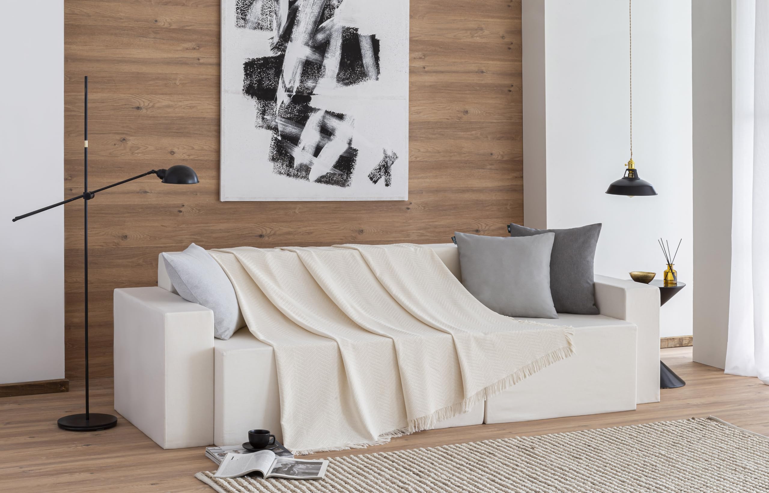 Todocama - Copriletto multiuso per divano, plaid per letto, copriletto, jarapas, prodotto in Spagna, spiga. (230x260 cm, Crema)