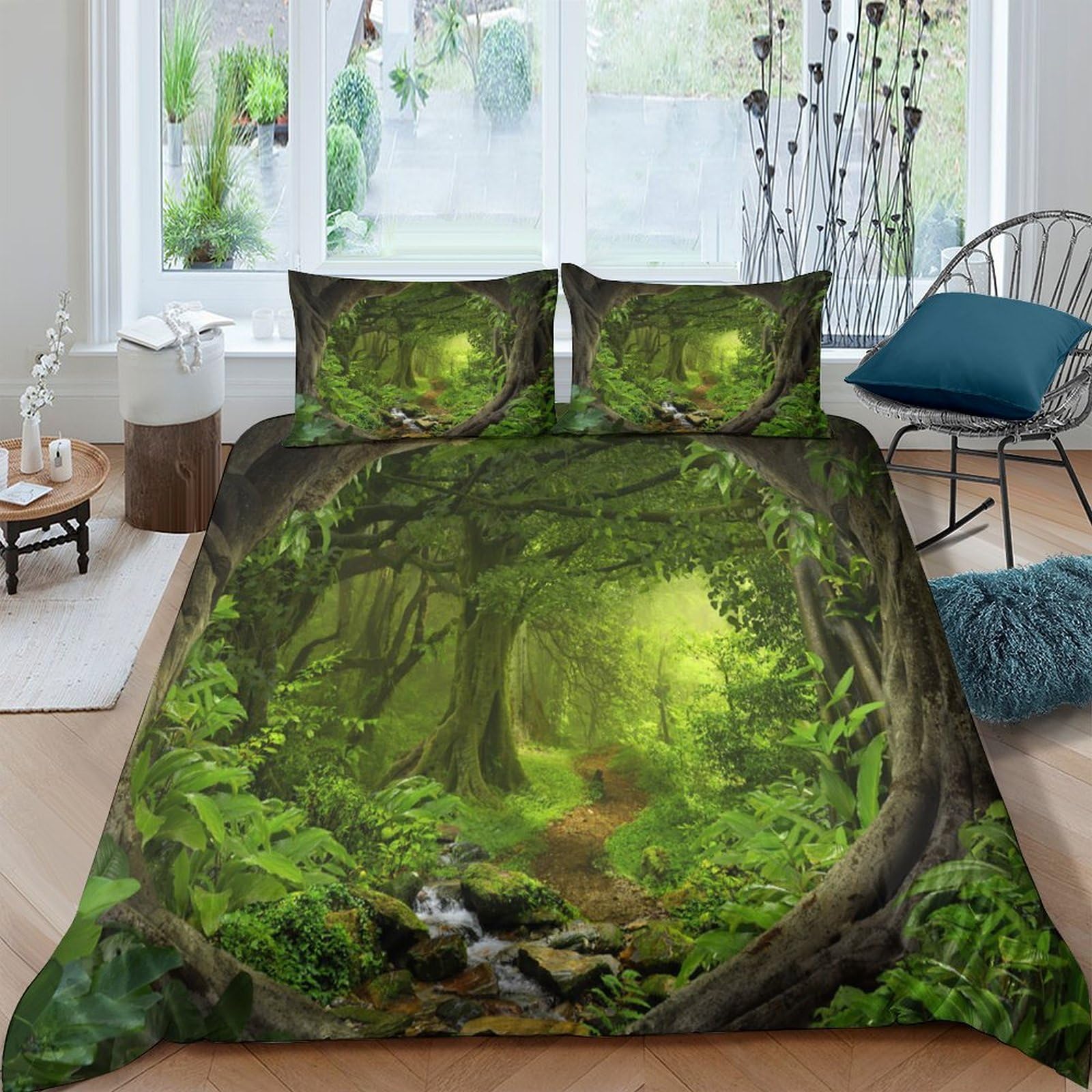 Ctjqhvkz Style-10 3D Printed Enchanted Forest Fitted Sheet Microfiber Soft Anti-Slip Woodland Path Mattress Cover For Bedroom Guest Room Decor Single（135X200cm）