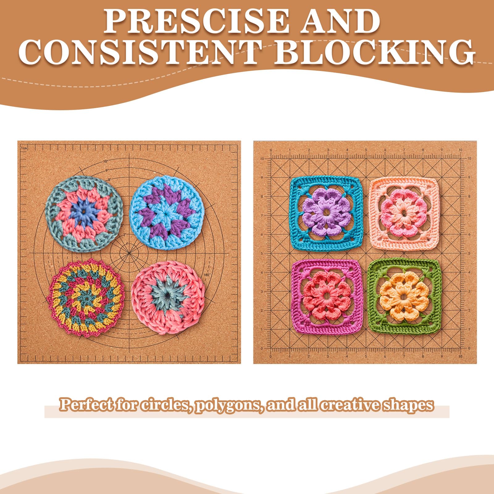 Briwooody 11.8 Crochet Blocking Board Double Sided Eco Friendly with Grids and Guides for Precision Shapes and Sizes with 20 T-Shape Pins Large Handcrafted Mat