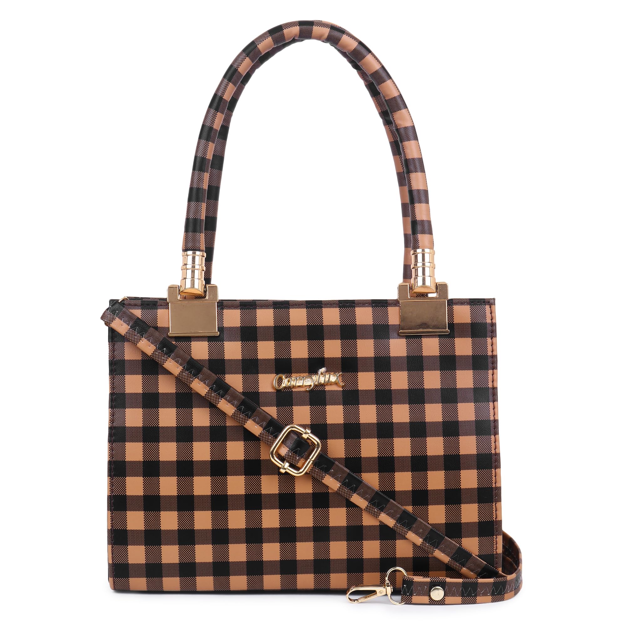 Carrylux Chess Print Top Handle Boxy Sling Bag, With Handle Fitting Crossbody Satchel Purse with Zipper Closure and Adjustable Strap, Black (Brown) (B0D9BVP883) Amazon Price History, Amazon Price Tracker