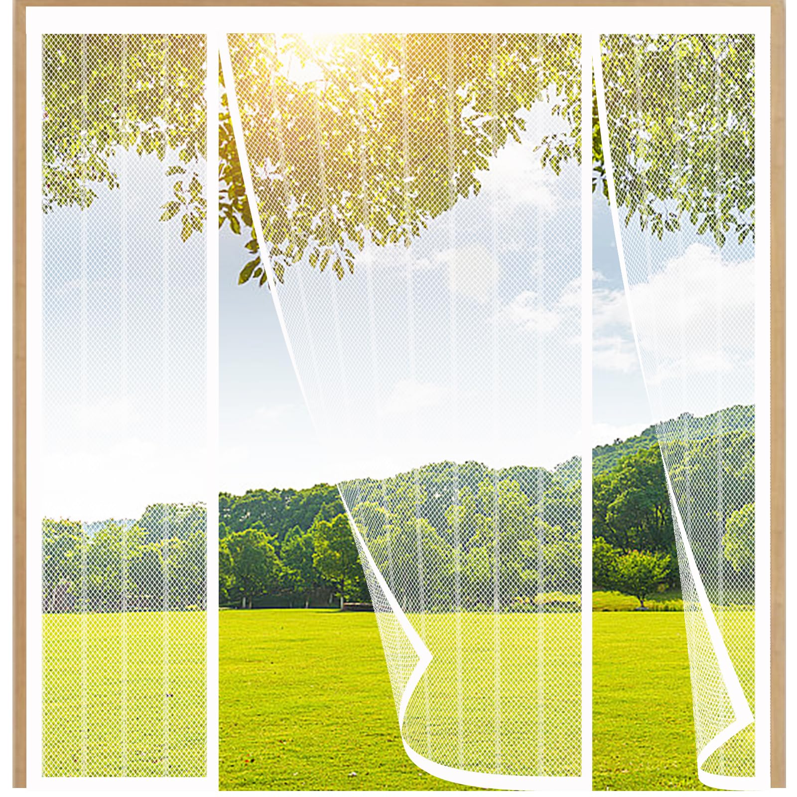 FYHDSH Magnetic Fly Screens for Doors, Anti Mosquito Mesh Curtain, Double Door Screen Curtain for Sliding Door with Powerful Magnets and Full Frame Magic Tape, Keep Fly Bug Out, White-A-300x230cm — image 1