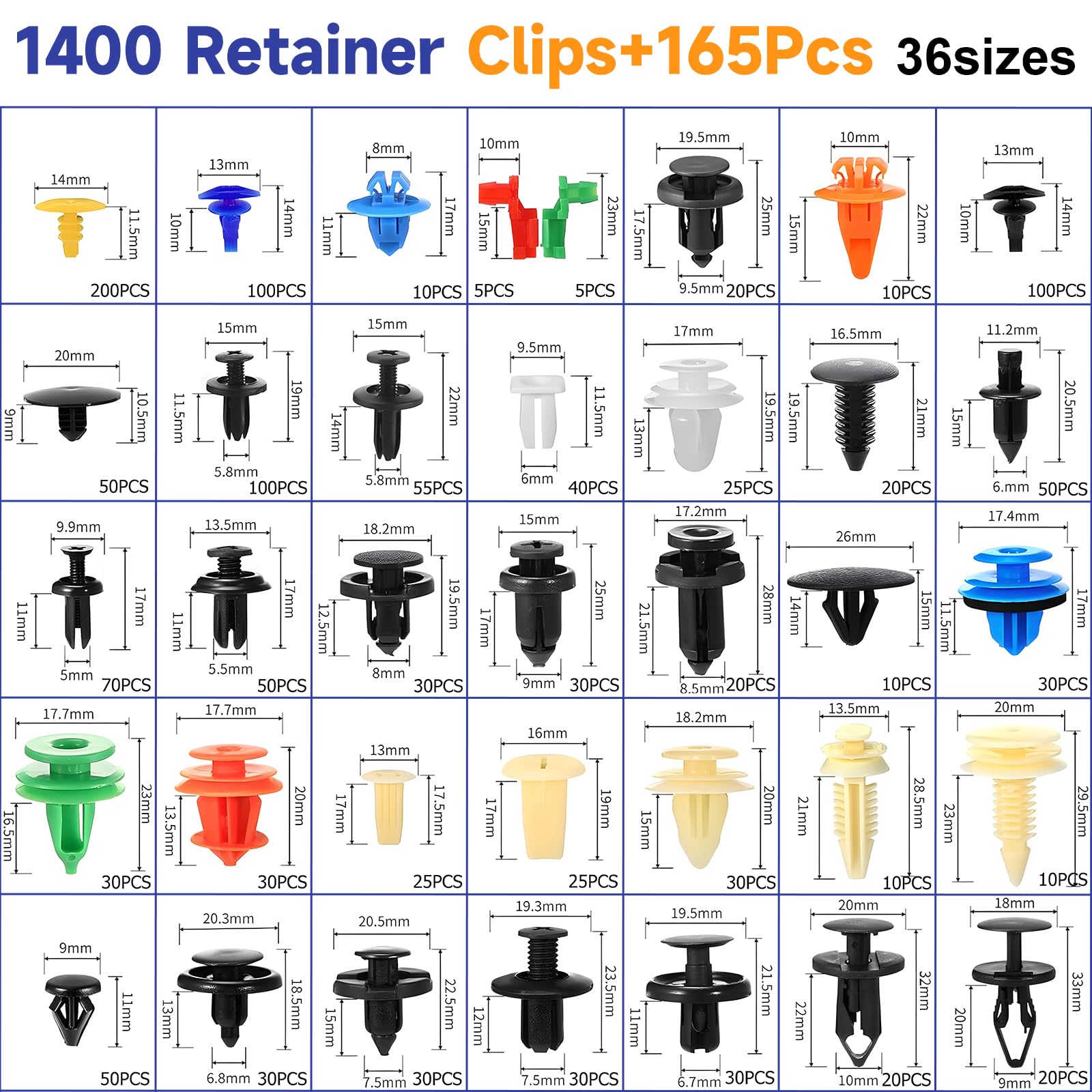 1565 Stücke Auto Befestigung Clips, 36 Arten Universal Türverkleidung Clips, Klammern Stoßstangen Zierleisten Befestigungclips, Plastikklips Satz mit Demontage Werkzeuge für Stoßstange, Tür, Kotflügel