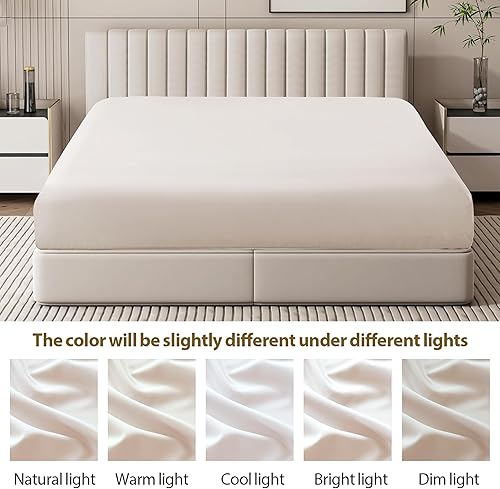 Miniatura 7 de Sábana bajera de algodón tamaño Queen, con bolsillo profundo de 15 pulgadas, 100% algodón egipcio, tejido de satén de 600 hilos, sábana bajera de