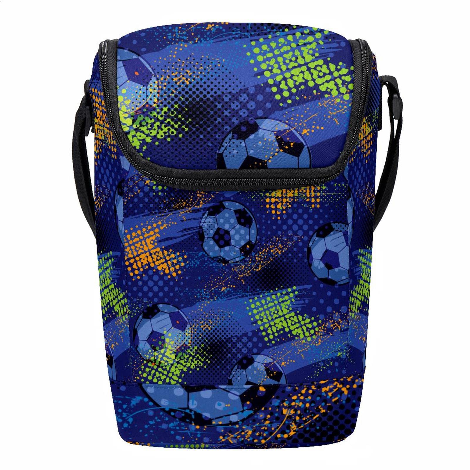 Bolsa de almuerzo azul de fútbol unisex para llevar comida al trabajo y colegio