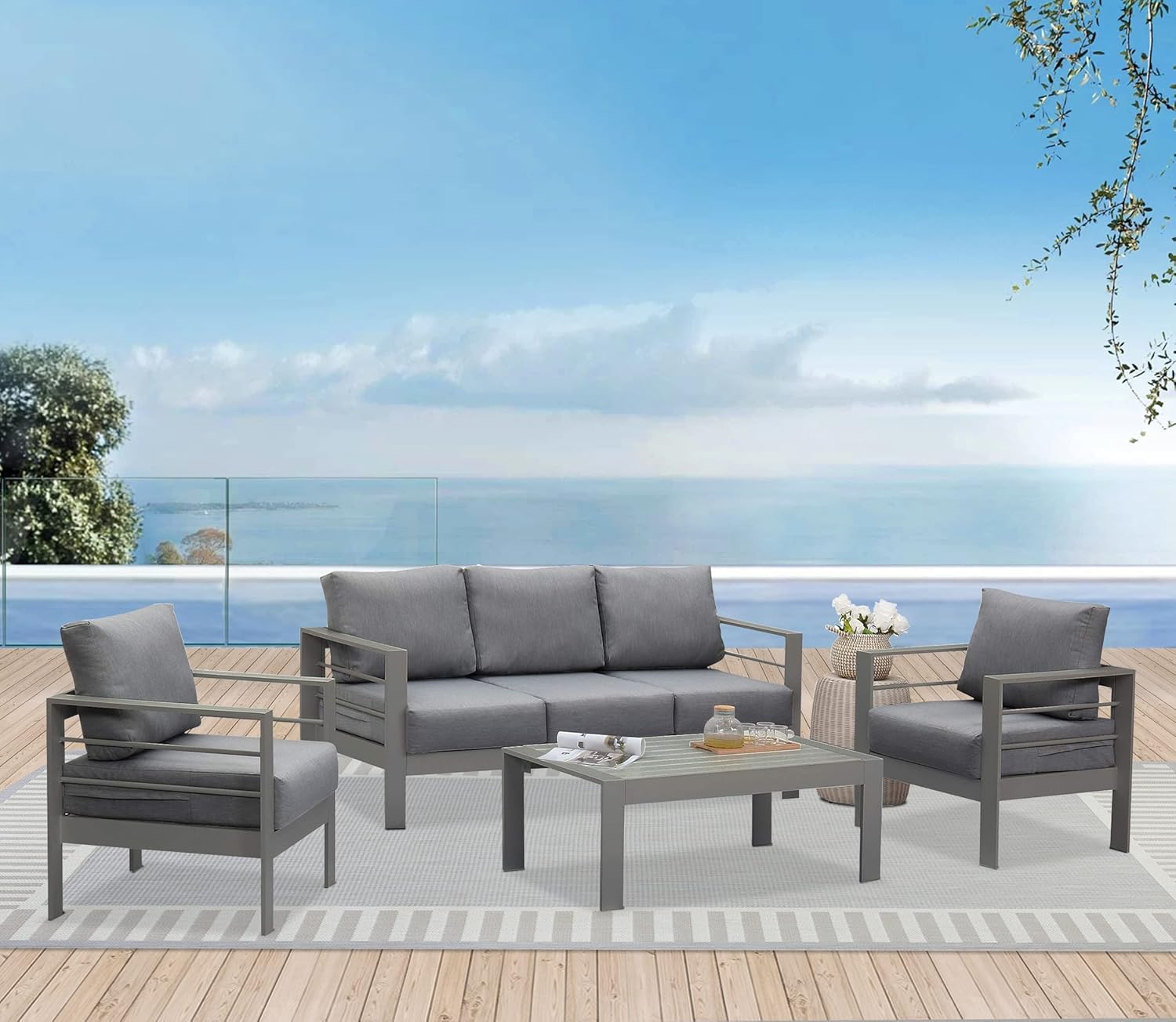 Buy Solaste Aluminum Patio Furniture Set, 4 Pcs Modern Outdoor