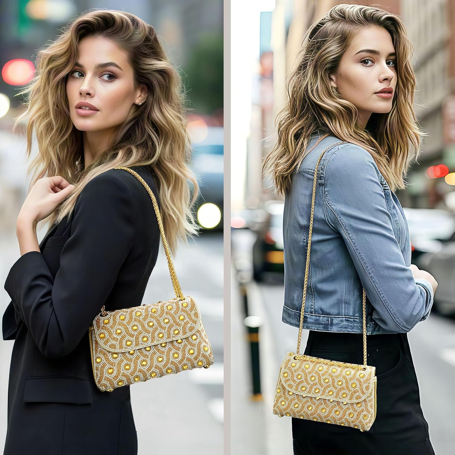 Rhinestone Evening Clutch Purse for Women - Sparkling Formal Handbag with Strap for Weddings, Parties, Prom, Cocktail - Image 6