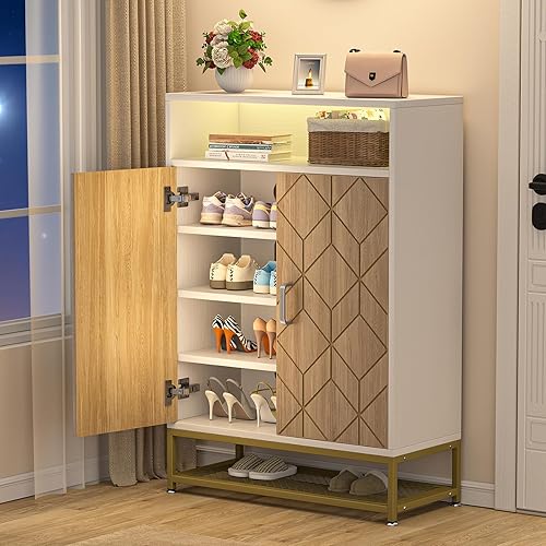 VILICK Armario de zapatos con puertas de 6 niveles y 24 pares de almacenamiento de zapatos con estantes ajustables, organizador de zapatos de madera
