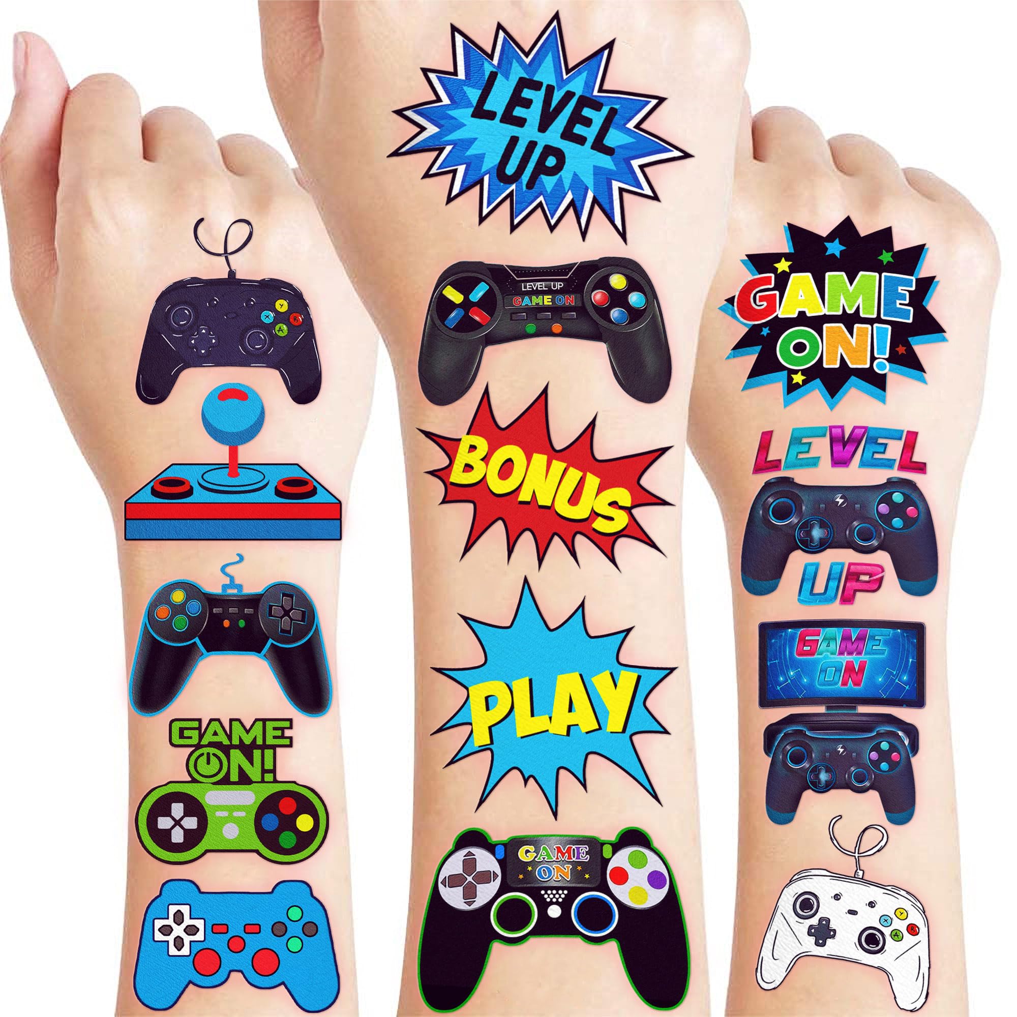 96 PCS Gaming Party Favors Temporary Tattoos for Kids, Video Game Themed Birthday Party Decorations Supplies Favors Decor Super Cute Tattoo Stickers,