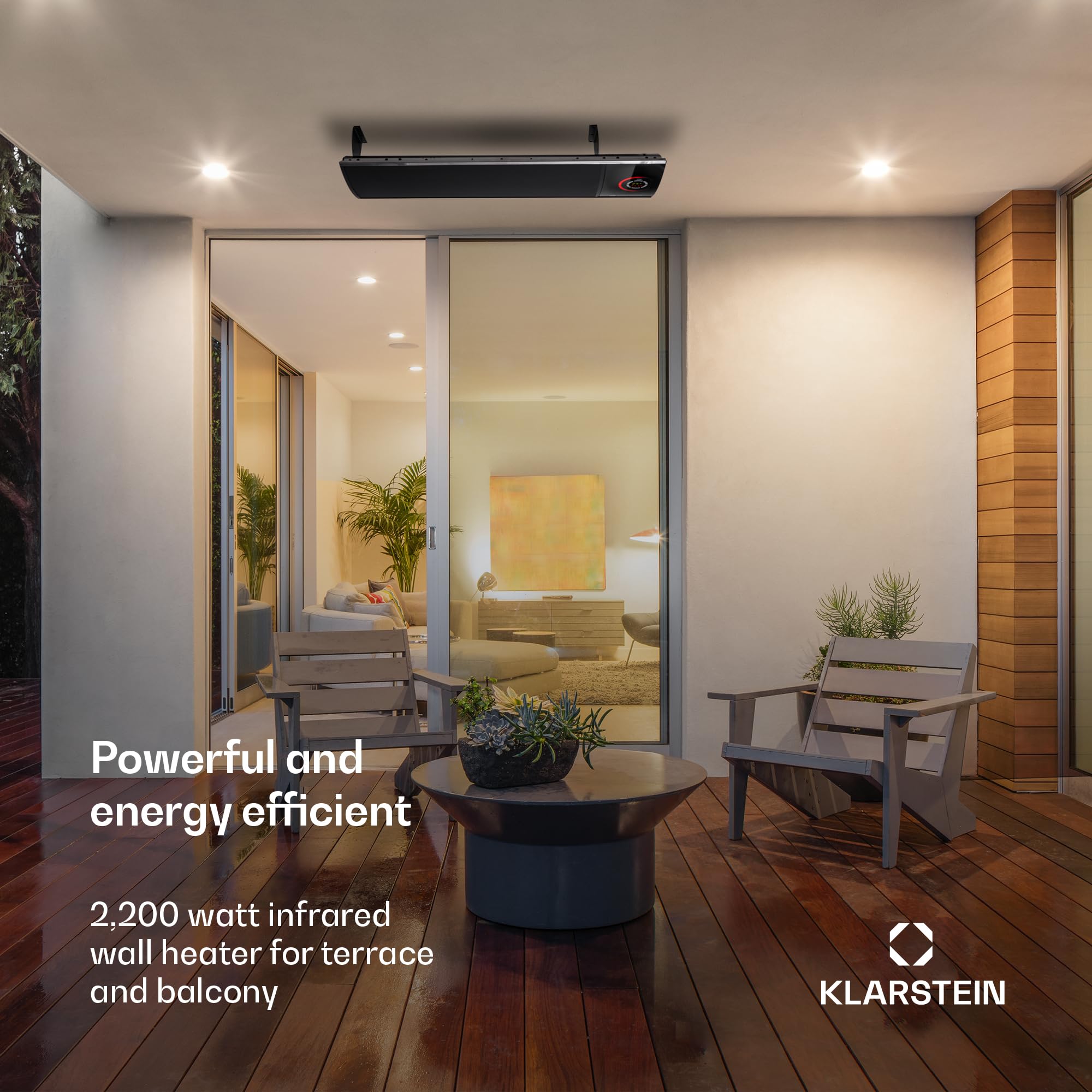 Klarstein Promiennik ciepła, Ogrzewanie elektryczne na taras, Promiennik podczerwieni z pilotem, Timer, Wyświetlacz LED, Bez emisji CO2, Energooszczędny, ciemny 2200W