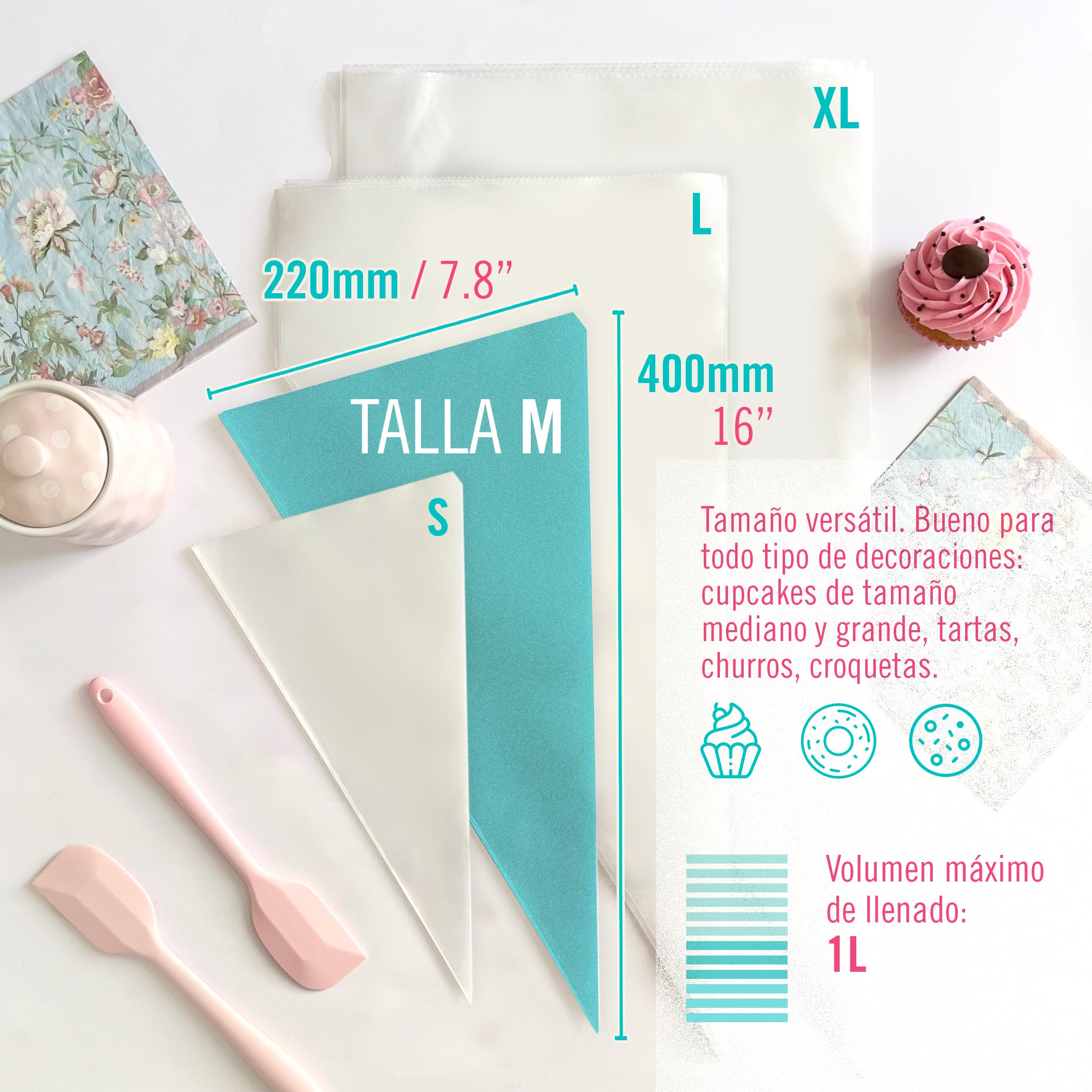 600 Mangas Pasteleras Desechables Profesionales (Tamaños: 30/40/47/53cm) - 100% Reciclables – Capa Extra Gruesa (0.08mm)