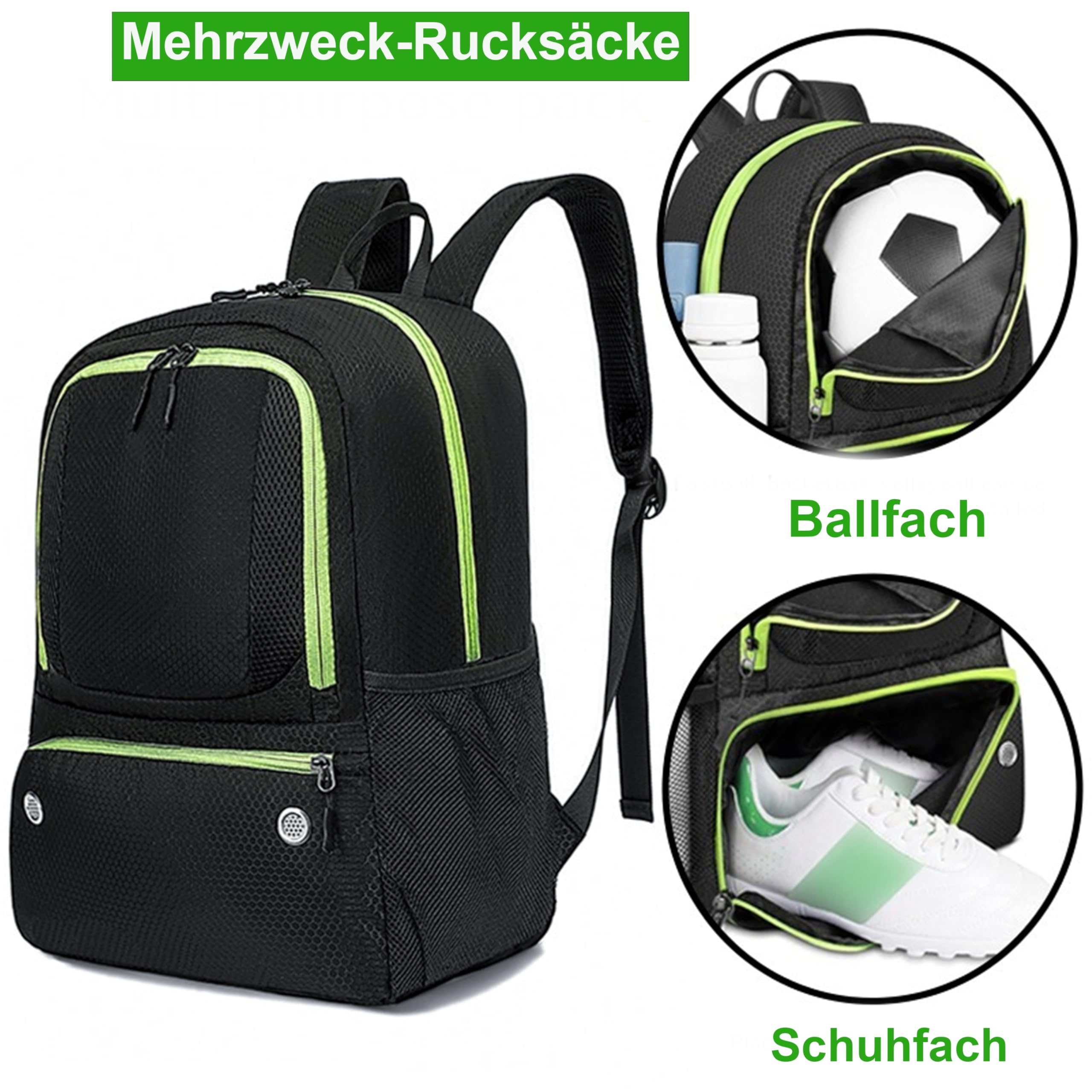 Mochila de fútbol, mochila de baloncesto con compartimento para pelotas y compartimento para zapatos, mochila deportiva ligera, resistente al agua, bolsa de equipamiento deportivo para