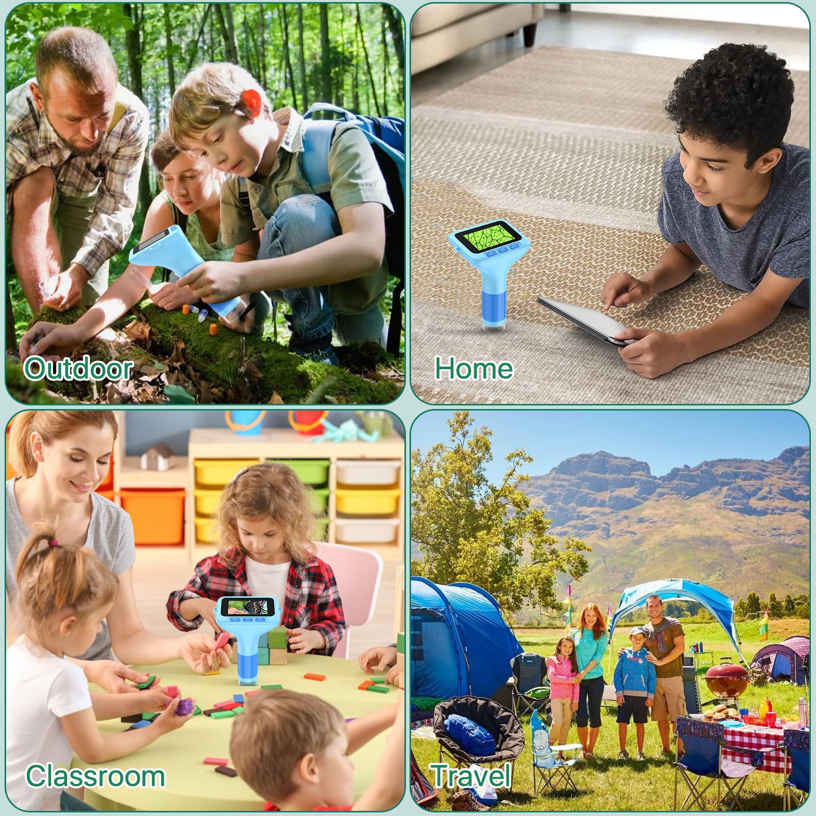 Mikroskop für Kinder, digital, tragbar, 7,6 cm (3,0 Zoll), großes Display, 1000 x Mikroskop, wiederaufladbar, Set mit biologischen Klingen, Lupe, wissenschaftliches Geschenk für Kinder