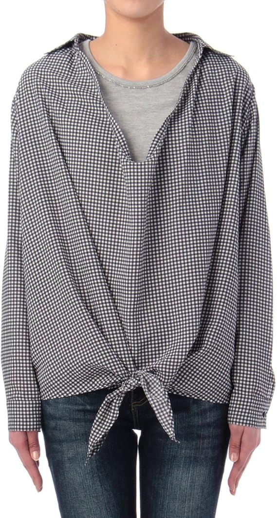 Amazon ハッシュアッシュ Hushush 裾結びスキッパーシャツ チェーンカットソーset 03 L ネイビー 293 シャツ ブラウス 通販