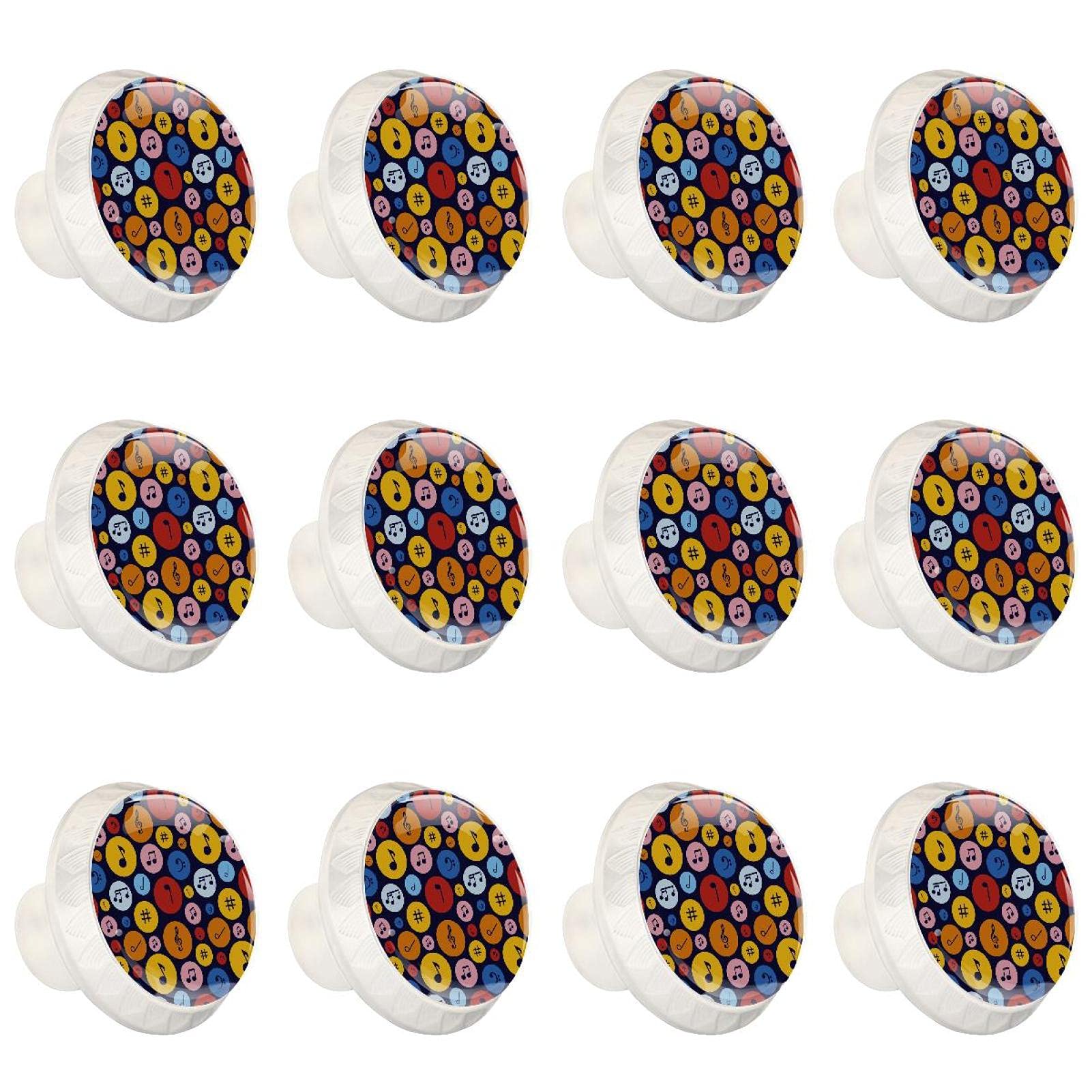 Boutons d'armoires de cuisine avec motif de notes de musique coloré