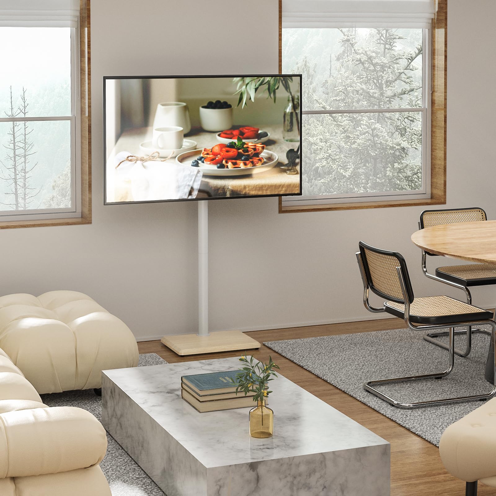 TVON Supporto da pavimento per TV da 32 a 60 pollici, alto con piedini di supporto, supporto angolare sottile per TV regolabile in altezza, supporto girevole per TV, max VESA 400 x 400 mm fino a 40 kg