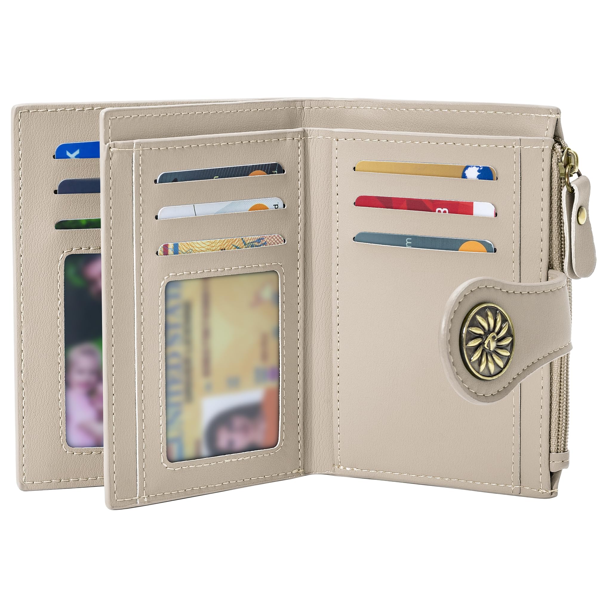 Tipmile Small Wallets Woman Leather 2 ID Windows Bifold RFID Blocking Credit Card Holder Wallet with Zipper Coin Pocket