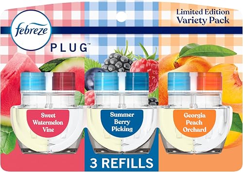Febreze Plug In Air Freshener, Odor-Fighting Scented Oil Refill, Spring Fruit Mix, 3 Refill