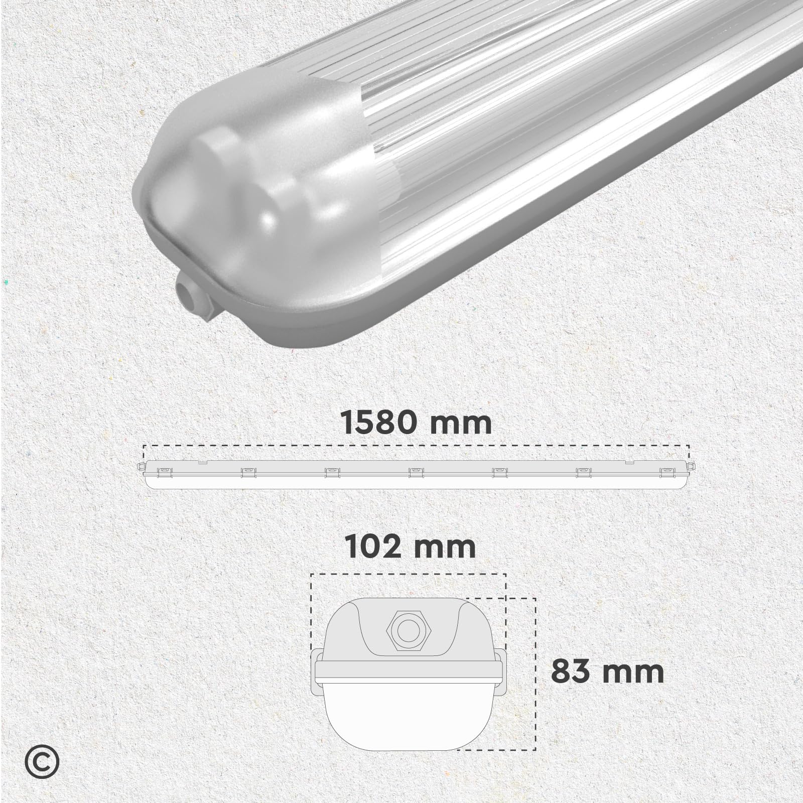 Eurocali 1 Plafoniera con 2 Tubi LED 24W 150cm T8 G13 con Starter 3000 lumen Garanzia 3 Anni - Luce Fredda 6500K Alta Luminosità 125 lm/W - Kit IP65 Waterproof per Soffitto Garage Negozio