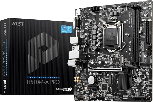 MSI H510M-A PRO Motherboard, Micro-ATX - Supports Intel Core 11th Gen Processors, LGA 1200 - 2 x DIMMs (3200MHz), 1 x PCIe 4.0 x16, 1 x M.2 Gen3, USB 3.2 Gen1, 1G LAN, HDMI 2.0b