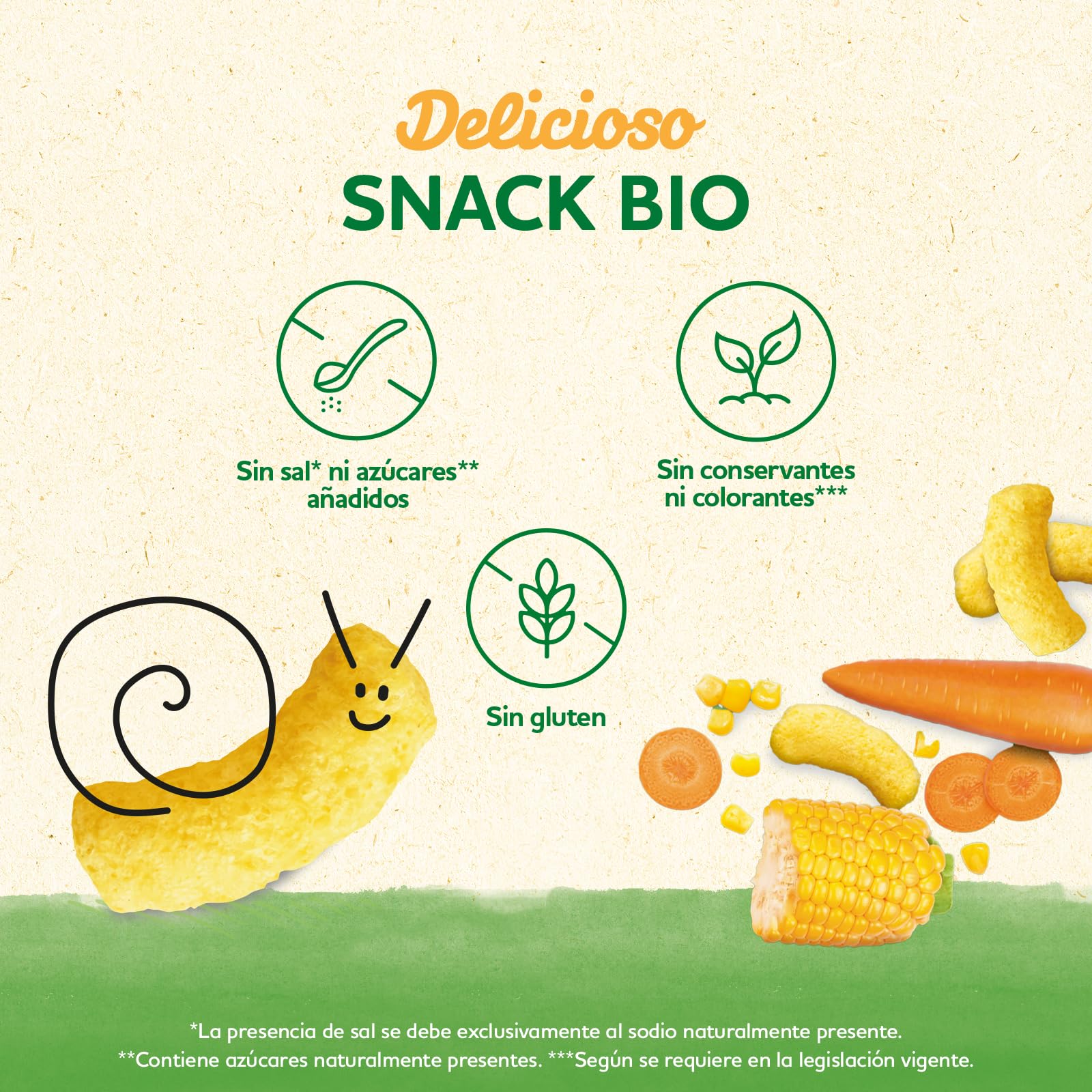 Blédina Snack BIO, Bolsa de Snack Saludable para niños sabor Zanahoria y Maíz. Tubitos Sin Gluten, Sin Conservantes Ni Colorantes y Sin Sal Ni Azúcares Añadidos. Desde los 8 Meses, 20g