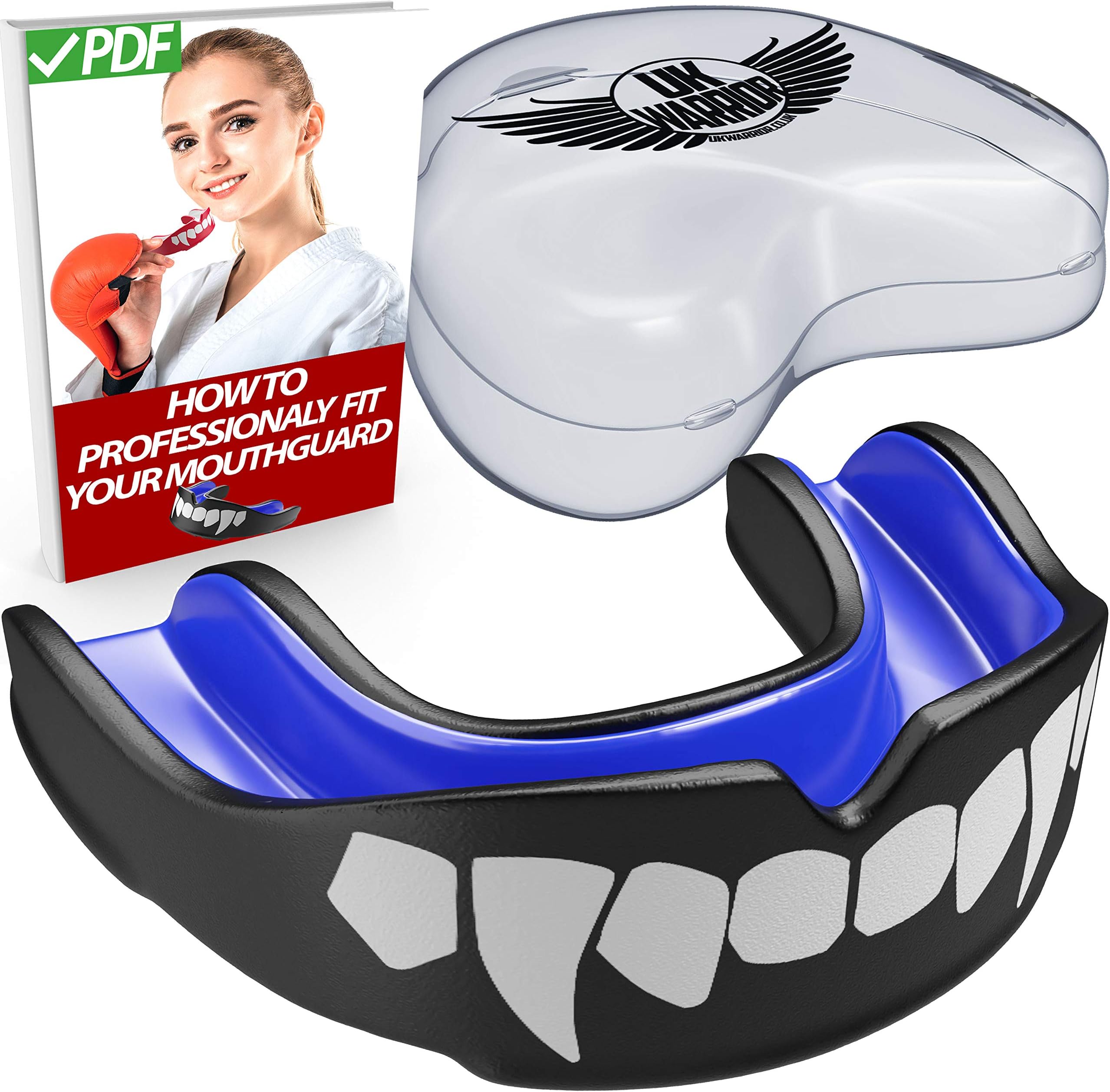 UK Warrior Vampire Gum Shield - Best Mouth Guard Gumshield Gum Guard Gum Shield - For all contact sports rugby boxing hockey kickboxing martial arts judo karate MMA football (With Free Case)