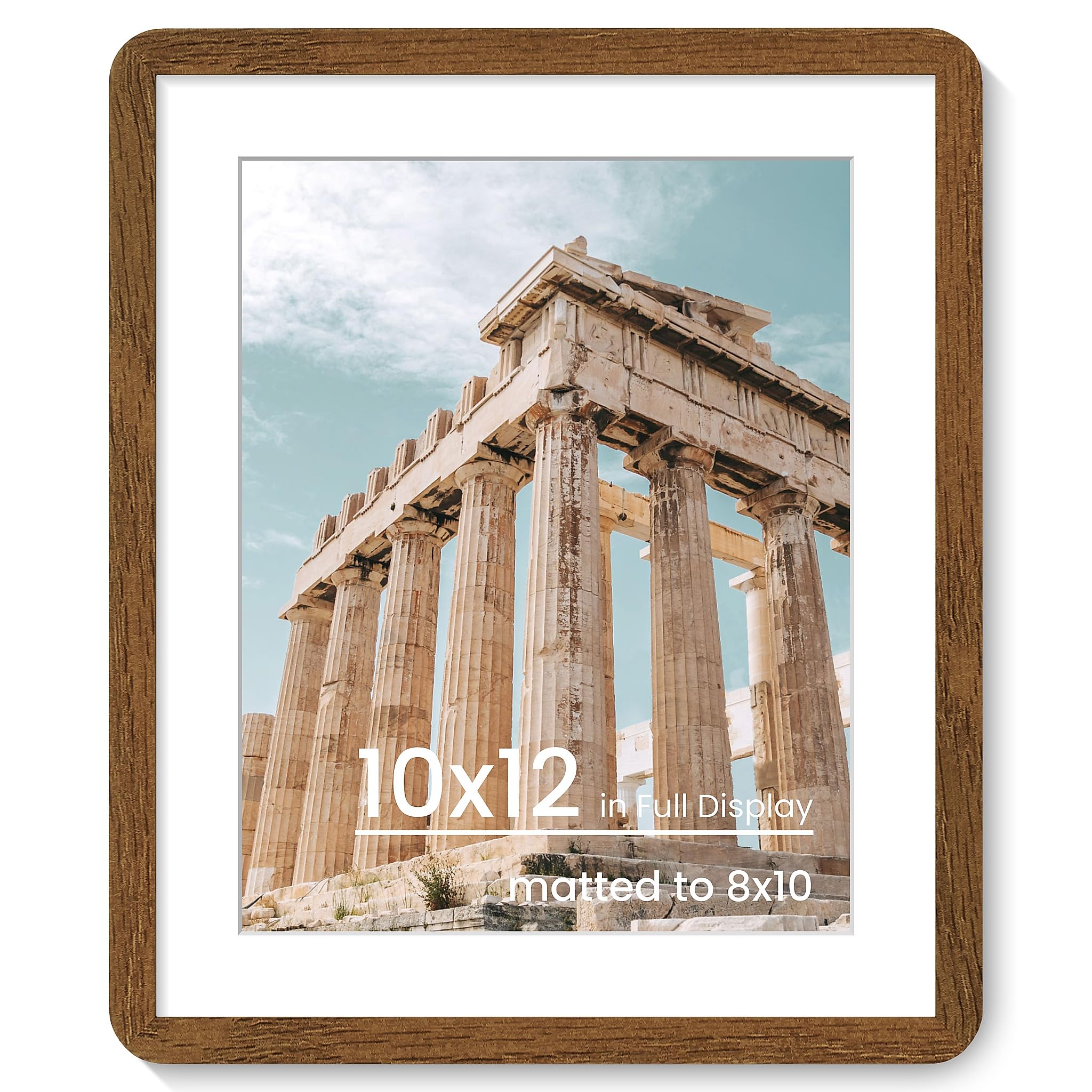 10x12in Solid Oak Wood Frame with Round Corner & HD Plexiglass, Walnut
