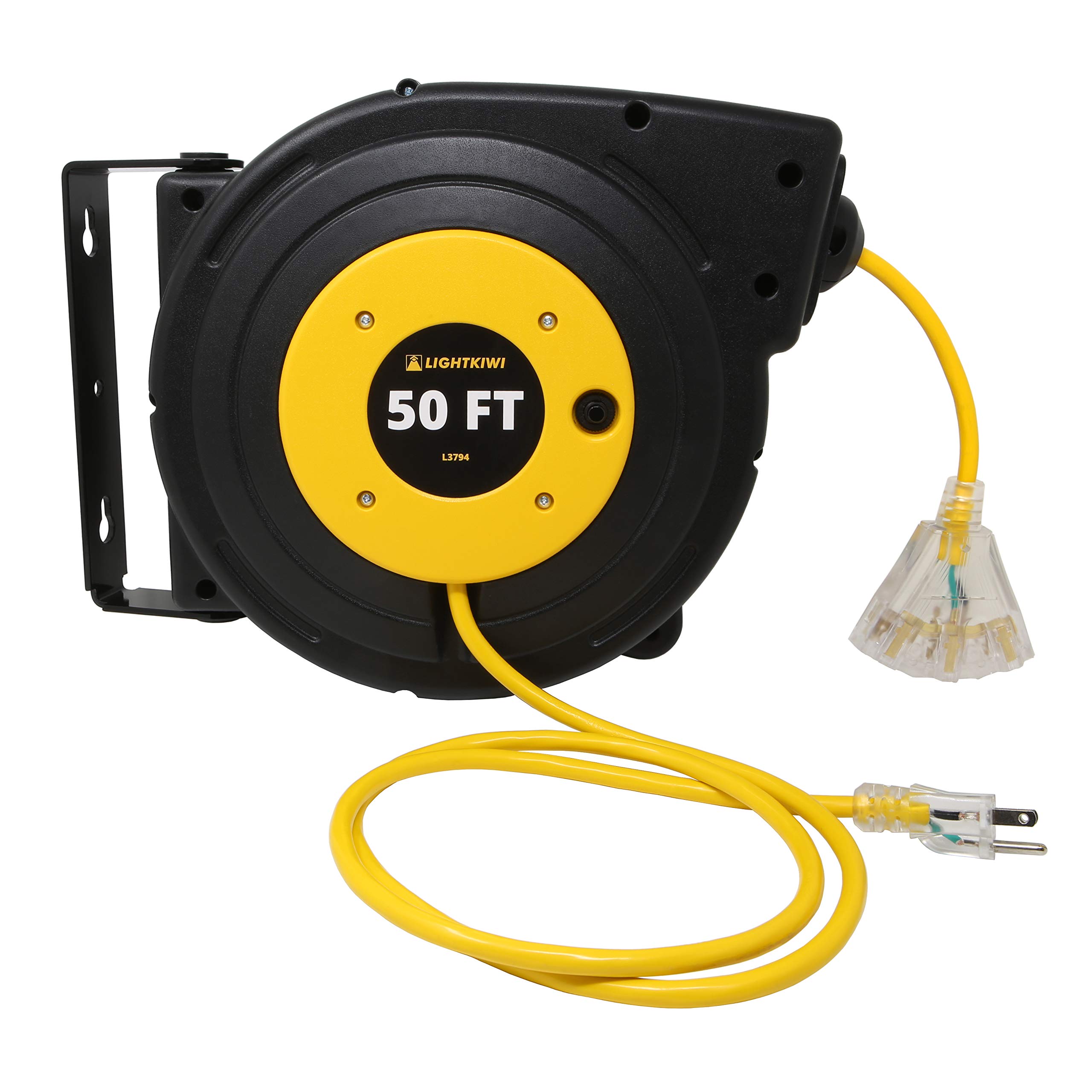 Buy Lightkiwi L3794 50ft Retractable Extension Cord Reel, 14/3 AWG