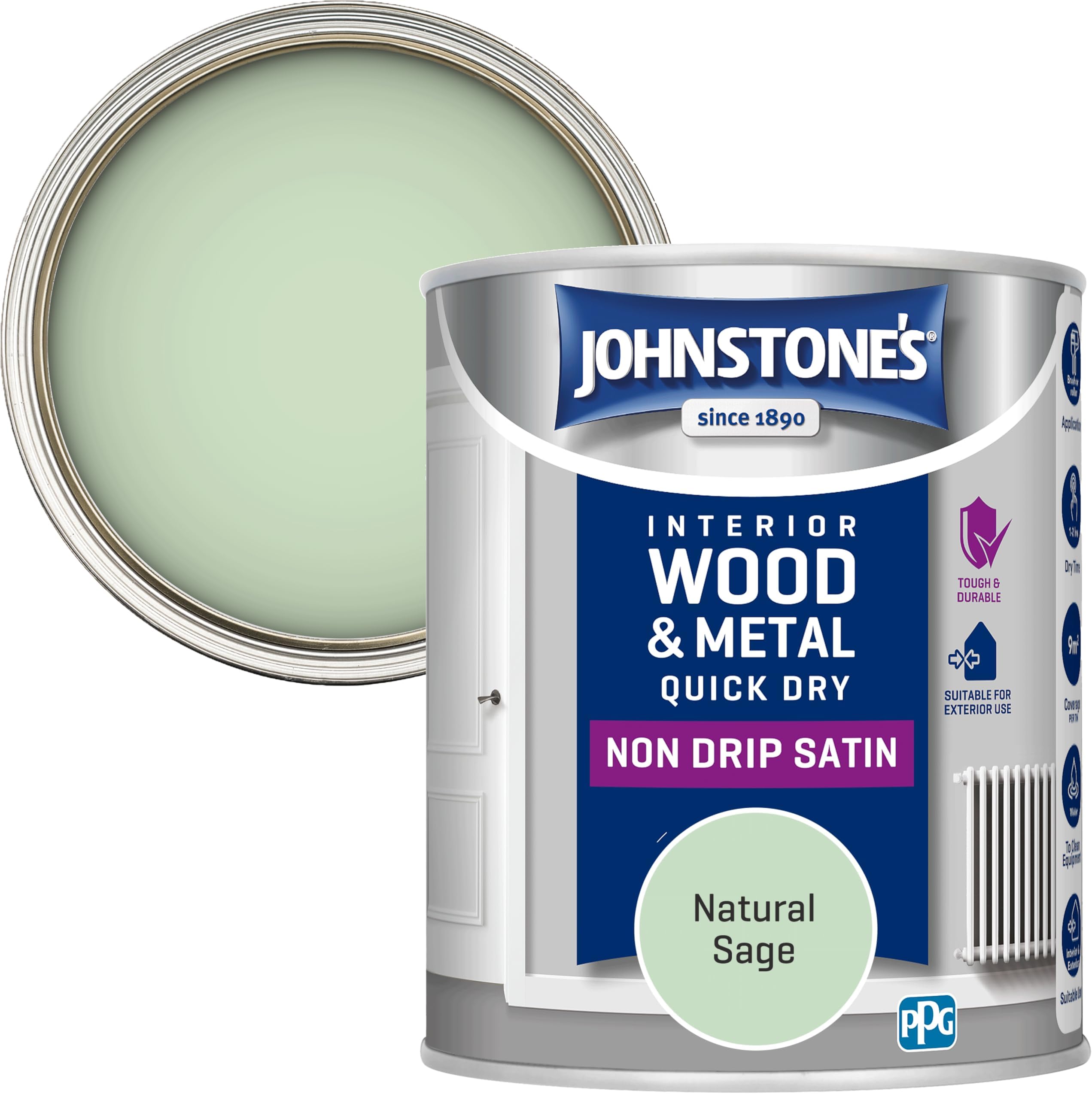 Johnstone's - Quick Dry Satin Wood & Metal Paint - Natural Sage - 750ml