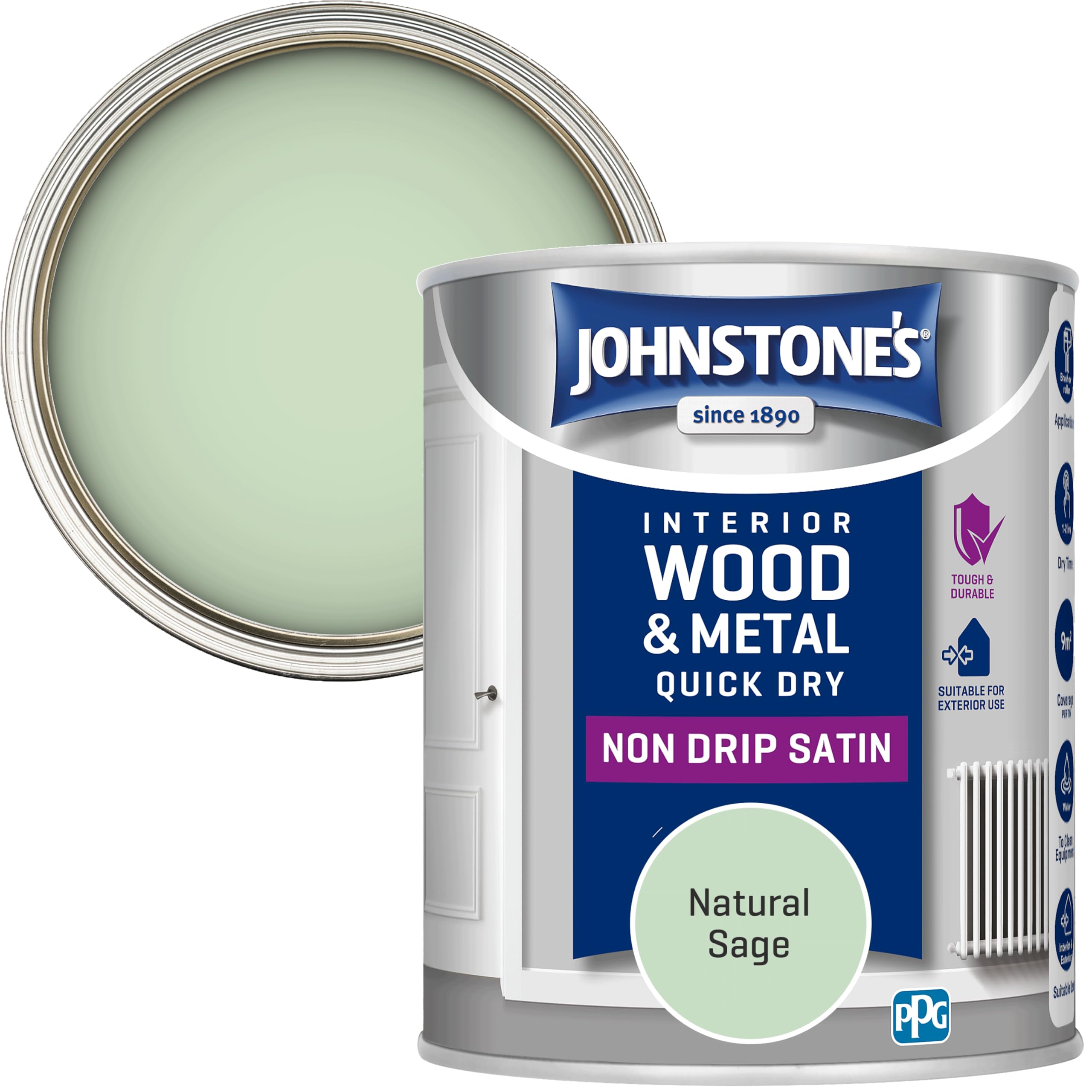 Johnstone's Quick Dry Satin Paint - Natural Sage Green - 750ml - Metal & Wood