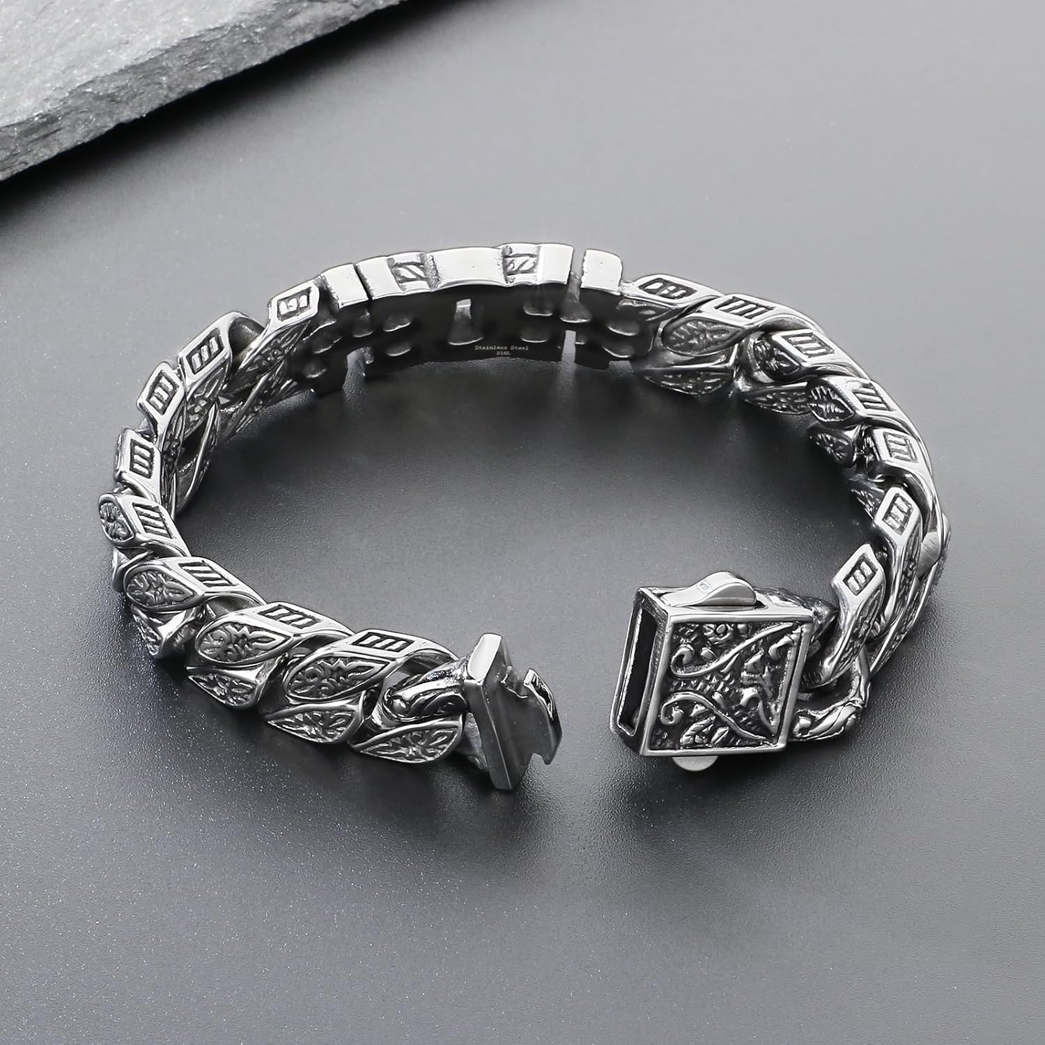 Mens Cross Stainless Steel Bracelet Vintage Retro Punk Cross Bracelet for Men, 8.66" Gothic Jewelry with Polished Engraved Design Men's link for Men - Image 2