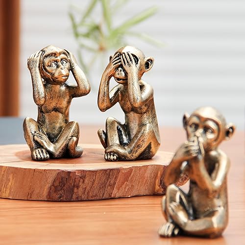 Miniatura 5 de Leekung Estatua de 3 monos sabios para decoración del hogar escucha no mal no habla mal no habla no mal para sala de estar escritorio bohemio
