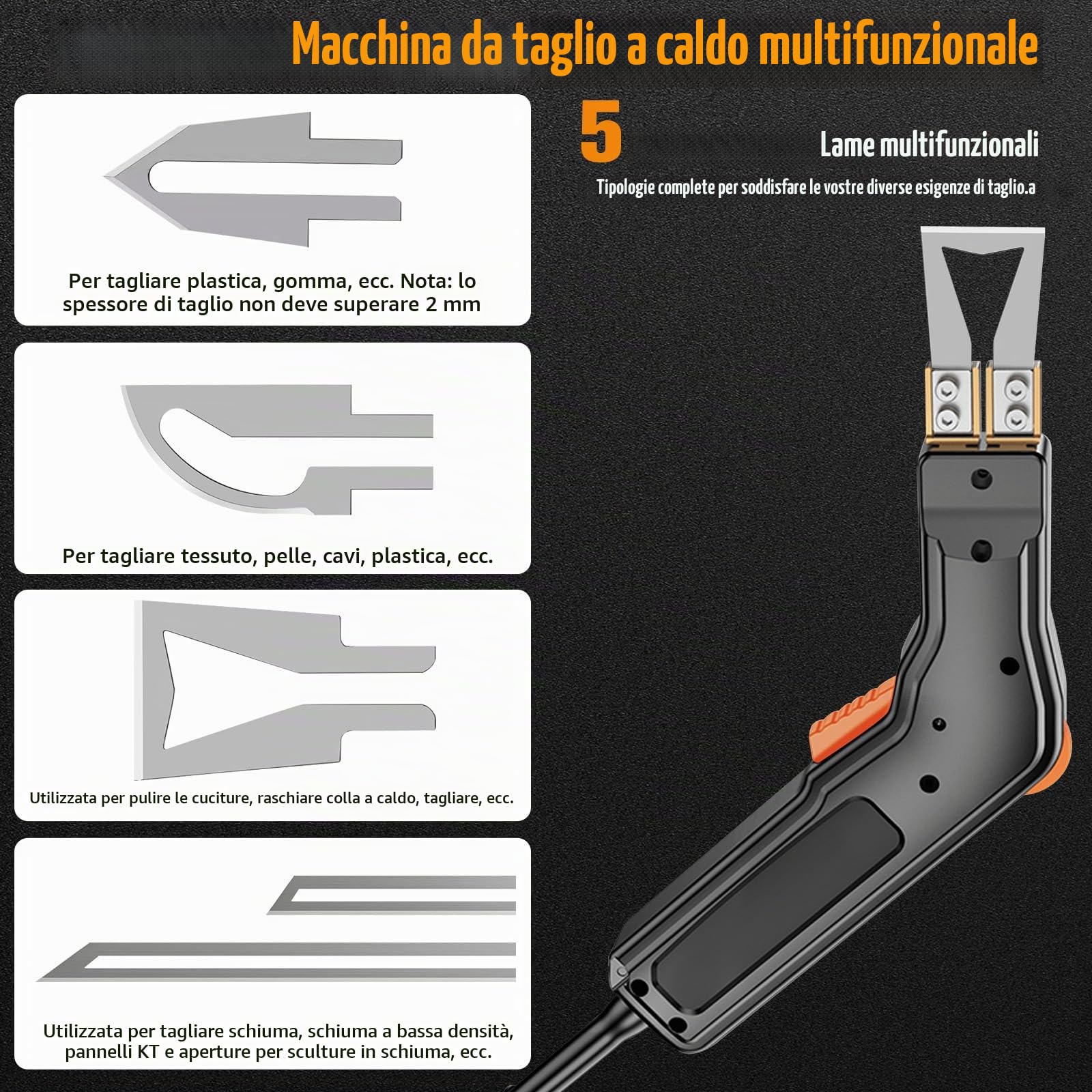 Taglierina elettrica in polistirene da 300 W con 5 lame in Nicromo, taglierina elettrica con 0-650 ℃, taglierina professionale per EPS, EPP, piastre KT, EVA, PU, gomma e tessuto