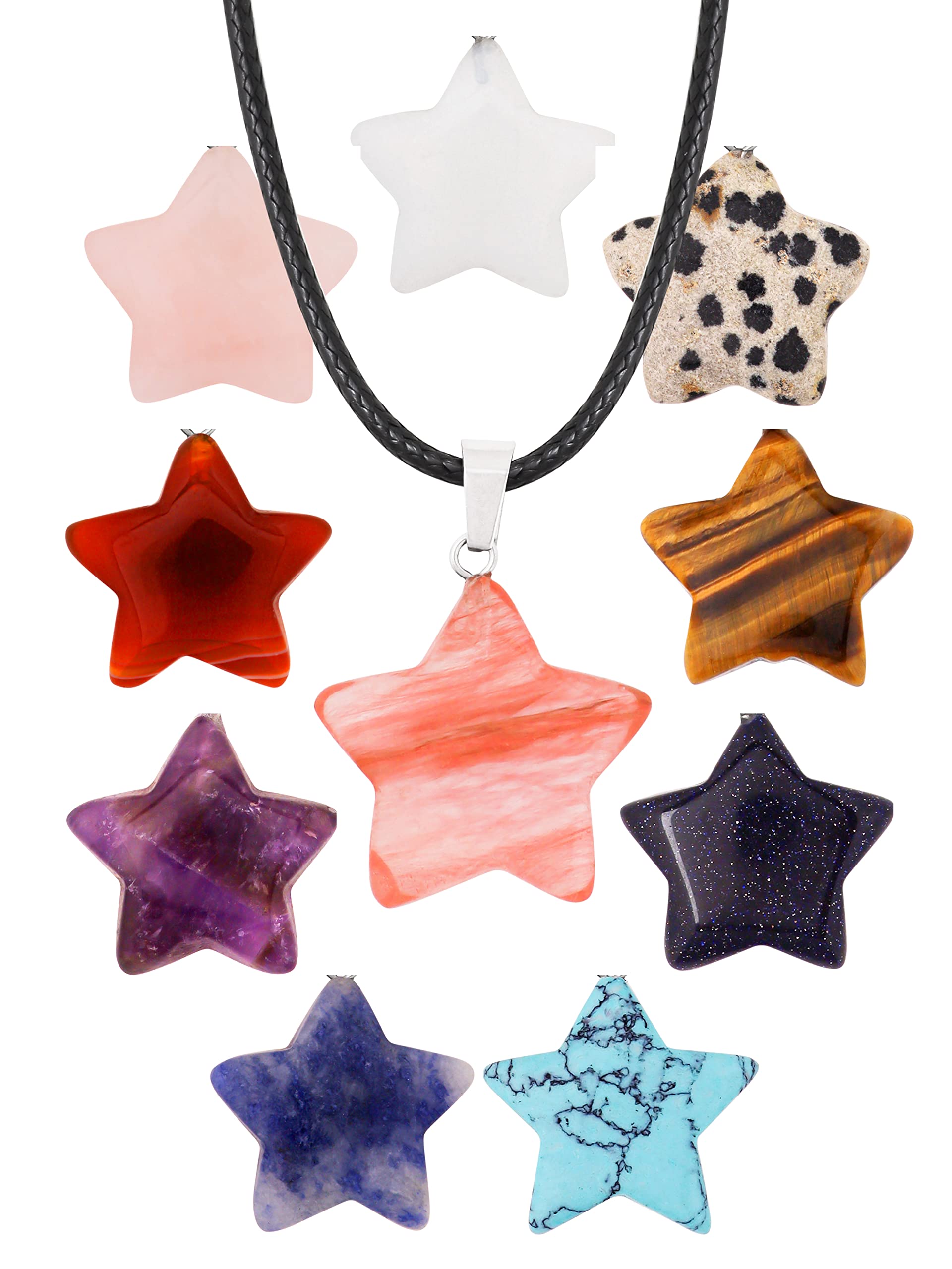 OJERRYDark Rose Quartz Kawaii Healing Crystal Cute Star Charms Pendant Necklaces Gemstone Necklace Things Summer Essentials Accessories Jewelry for Teen Girls Women Trendy Stuff Gifts