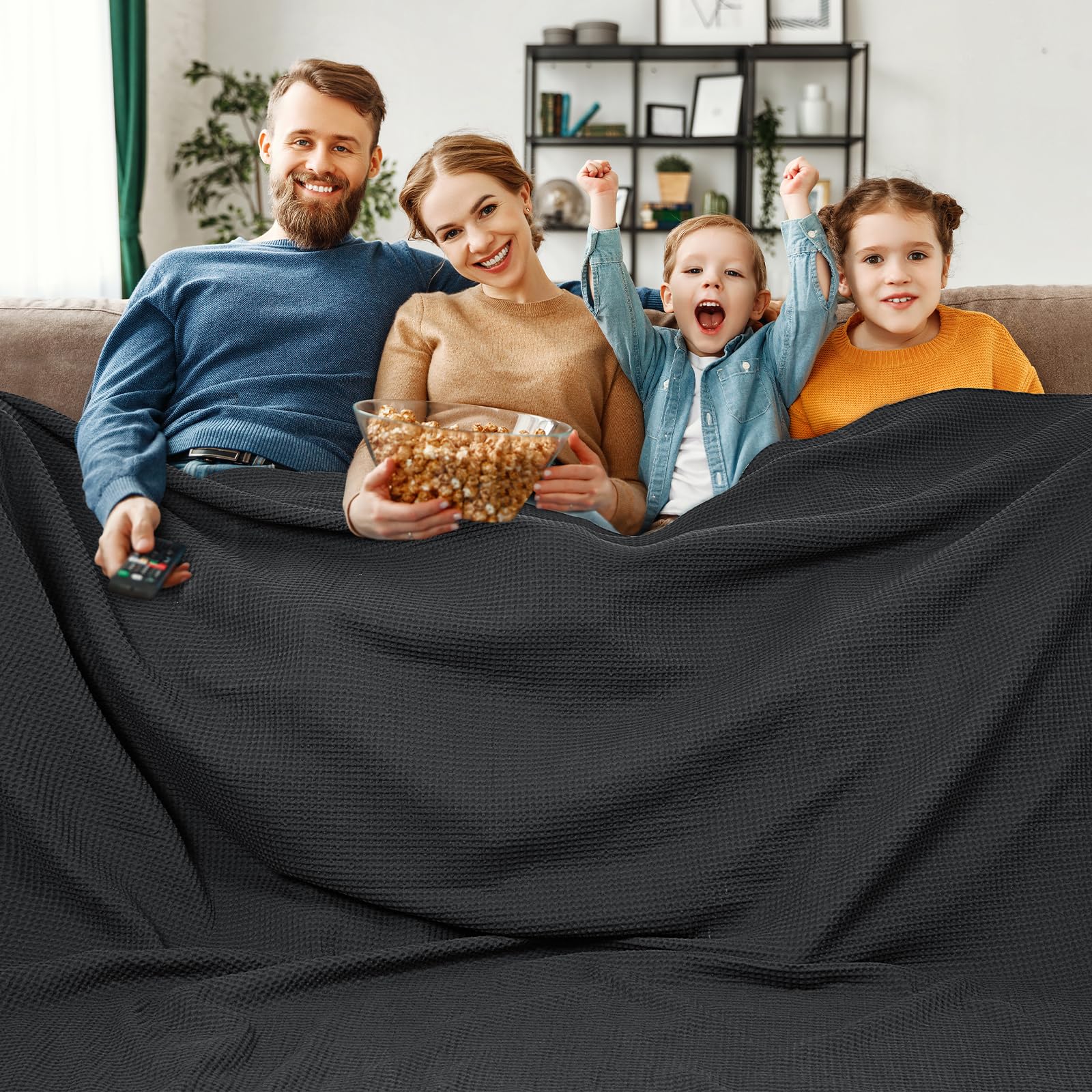 PHF Decke aus 100% Baumwolle, Waffelgewebe, California-King-Size-Größe, 304,8 x 304,8 cm, gewaschen, weich, leicht, atmungsaktiv, 3 m x 3 m, Übergröße, riesig, extra groß, für Couch, Bett, Sofa