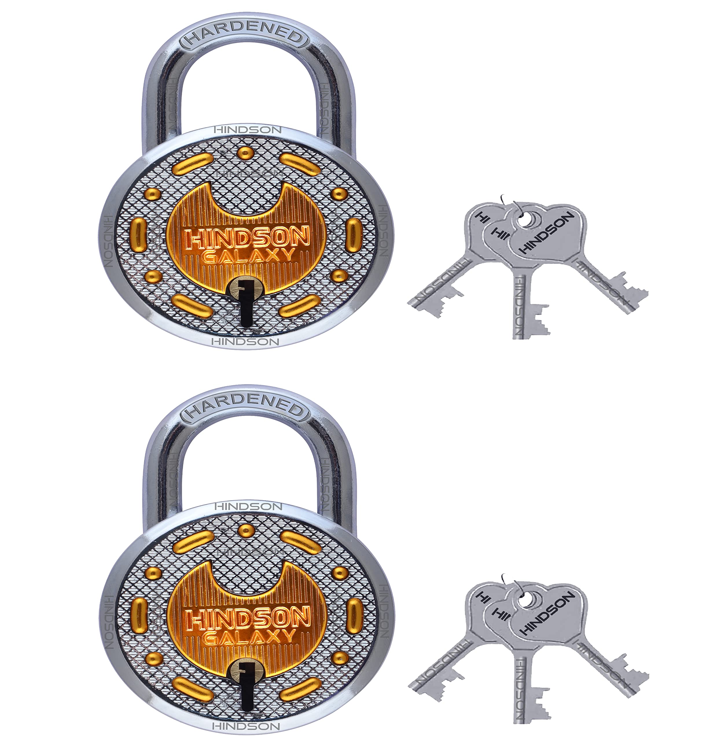 HINDSON Galaxy Brass Lock and Key Round 65mm with 3 Key, Steel Double Locking, 8 Lever Padlock for Door, Gate, Shutter (Finish Gold) (Galaxy Brass Pack of 2) (B09TJFD3V3) Amazon Price History, Amazon Price Tracker