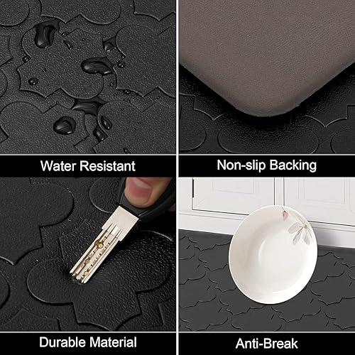 Miniatura 5 de HEBE Alfombrillas cómodas antifatiga para cocina, escritorio de pie, tapete grueso acolchado, impermeable, tapete resistente, 17.3 x 28 pulgadas