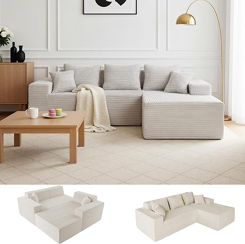 Miniatura 12 de YDN Sofá de sofá deshuesado de 110 pulgadas, sofás seccionales para sala de estar, sofá nube con diván, juego de sofá modular en forma de L, diván