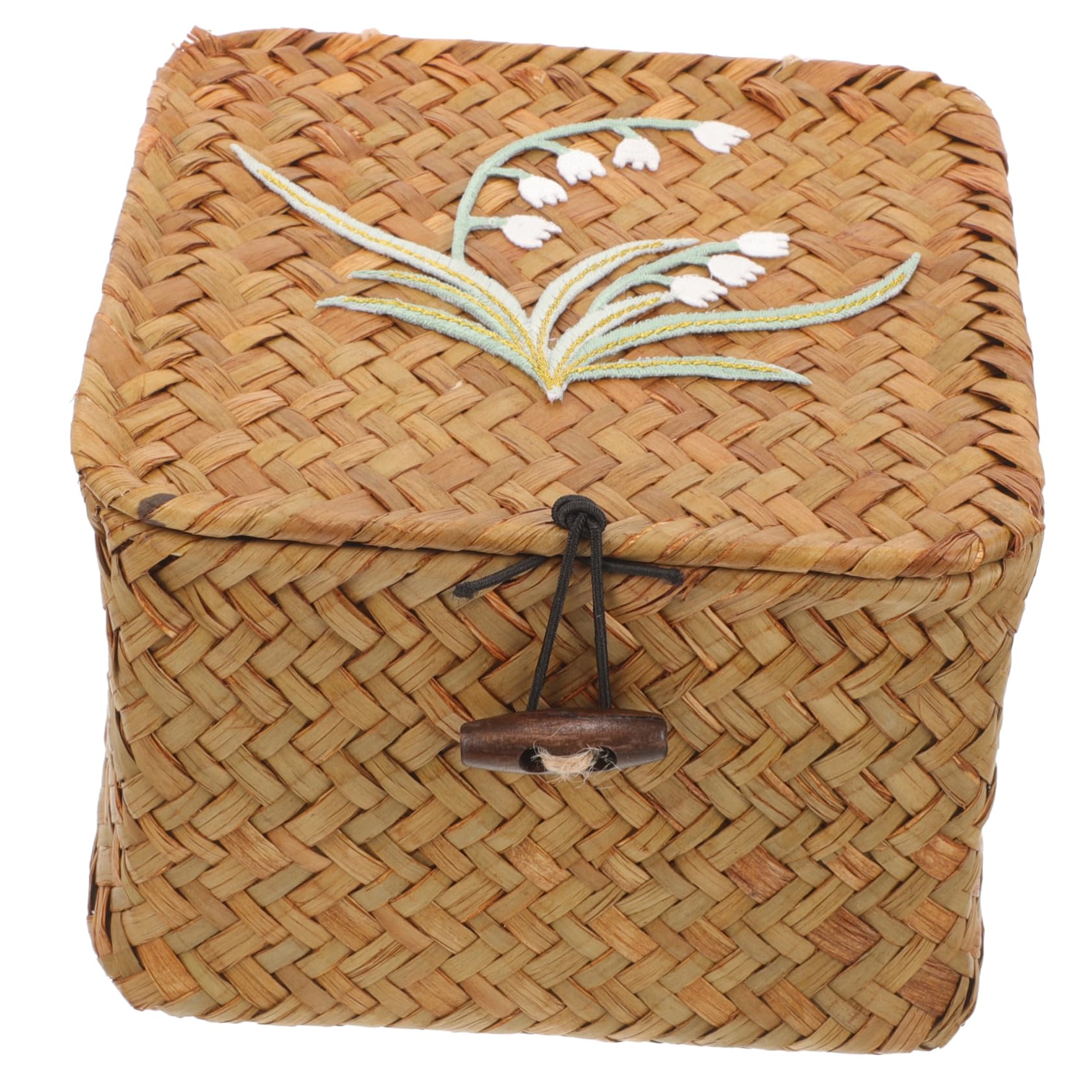 HAPINARY Wicker Basket Storage Cabinet Woven Laundry Basket Lid Sewing Organizer Box