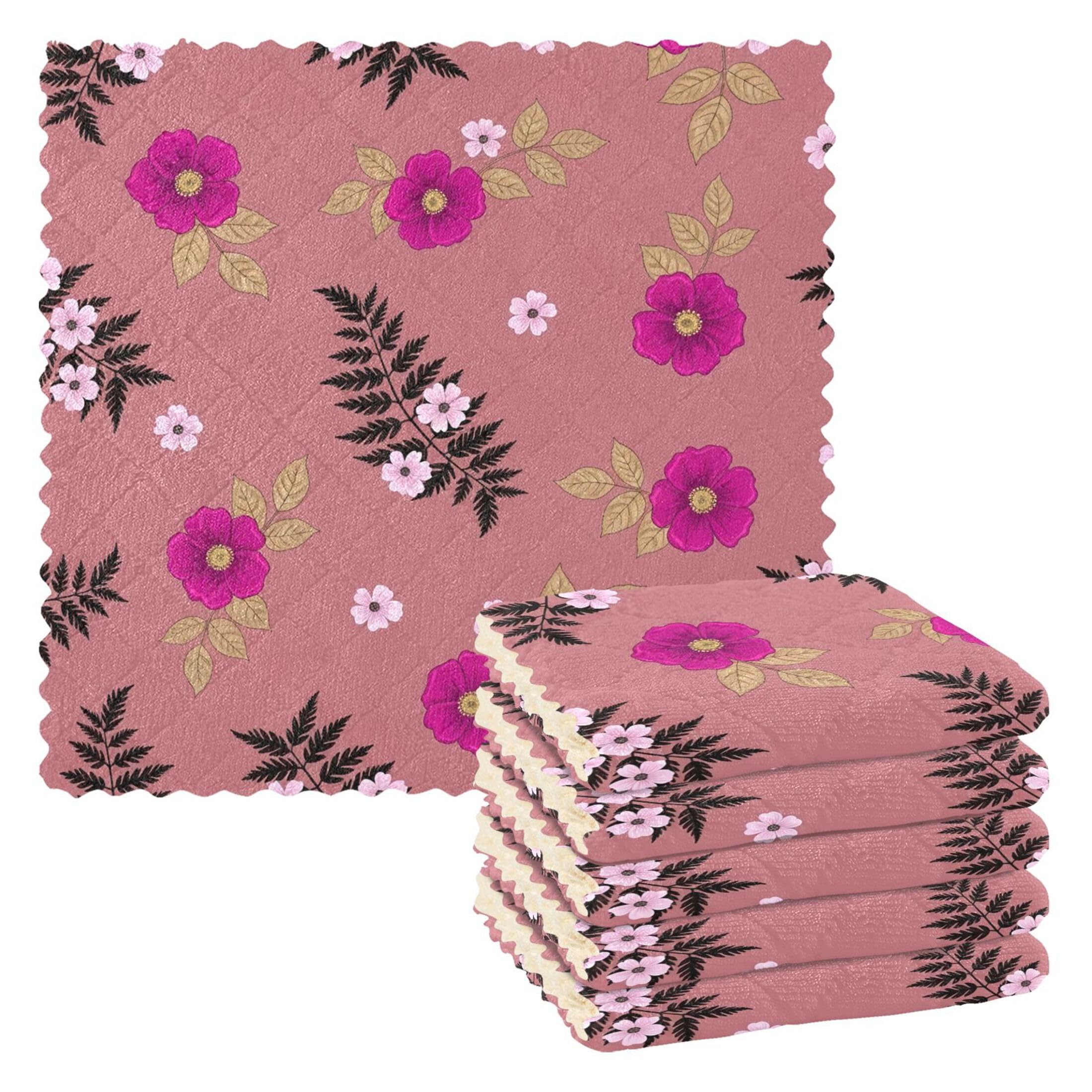 Fuauuyl Floral Kitchen Dish Towel Set of 6, Soft Absorbent Washable Cleaning Cloths Dish Rags Tea Bar Drying Towels, 11x11 In