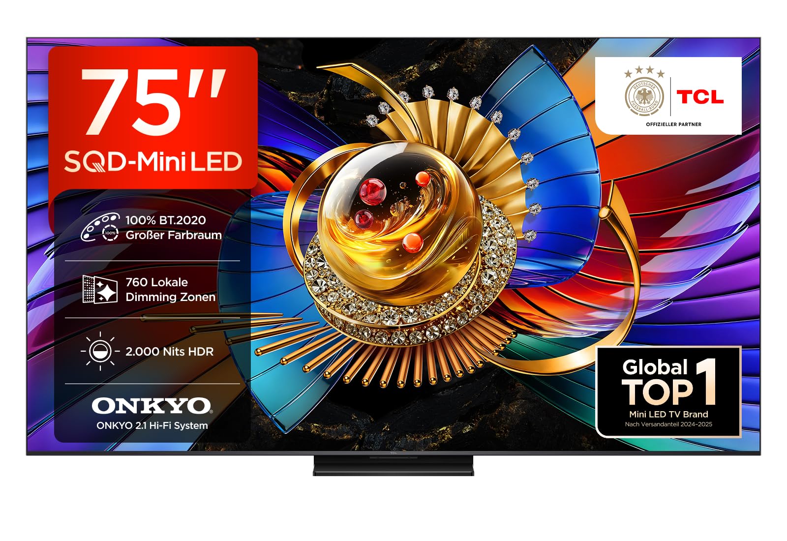 TCL 75Q7D Pro SQD-Mini LED 75 Zoll Fernseher, 4K Smart TV, Google TV | 760 Dimming-Zonen, 2000 Nits Spitzenhelligkeit, Dolby Vision IQ & Atmos, 2.1 Onkyo Sound, 144 Hz VRR, AirPlay 2 & Alexa