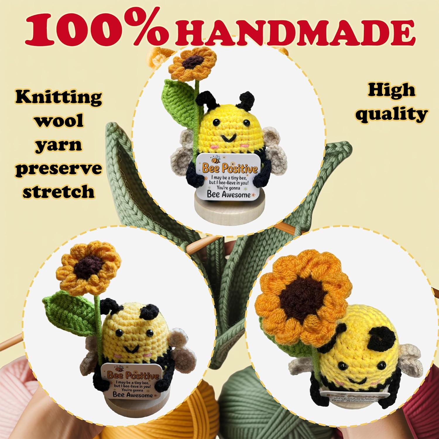 Emotional Support Crochet Positive Bee Animal Appreciation Messages Gifts, Positive Emotional Handmade Crochet Animal Decor Stuff Gifts for Women Men Friends - Image 9