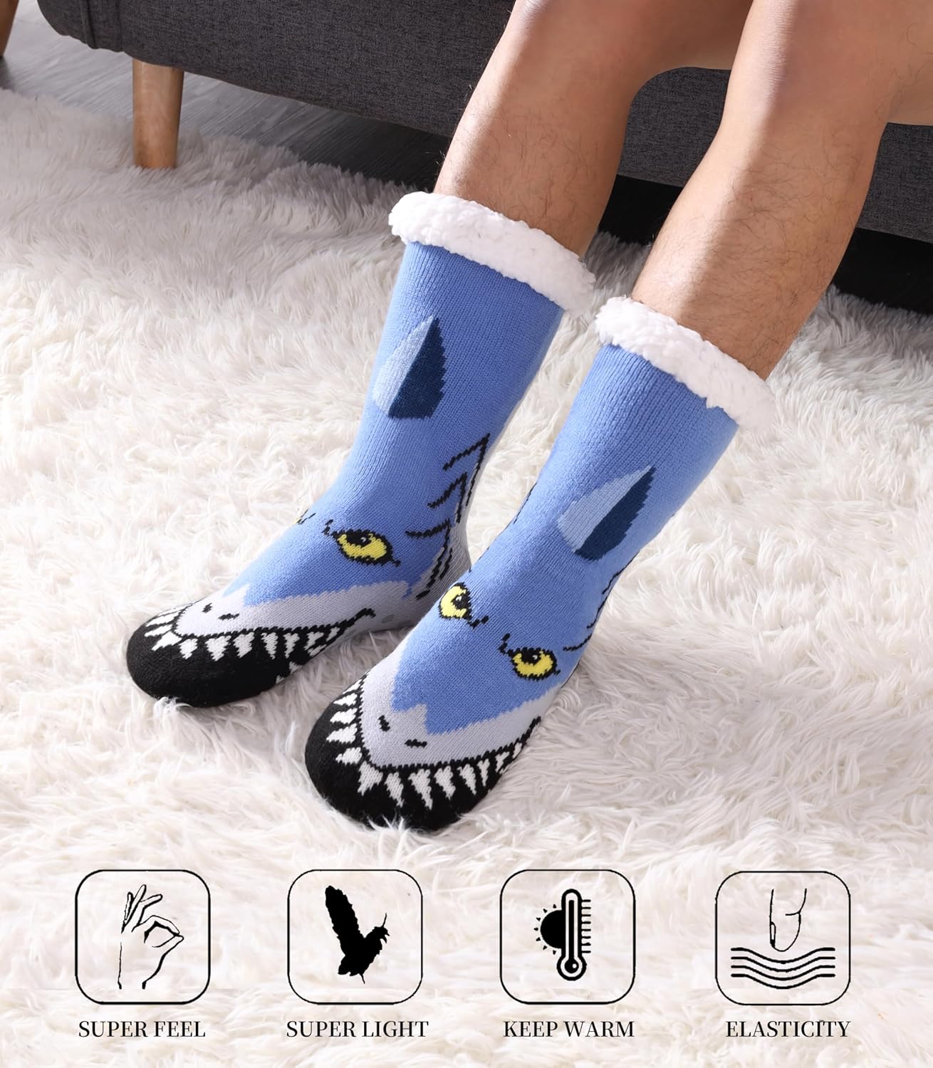 SDBING Mens Slipper Socks with Grippers Winter Warm Cozy Thick Fuzzy Indoor Fluffy Home Socks - Image 2