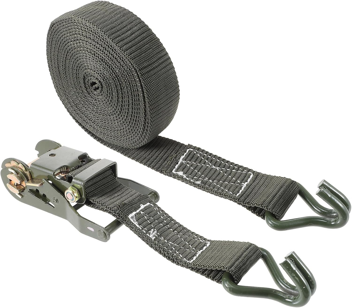 Zerodeko Heavy Duty 1.5 Inch Ratchet Strap with Metal Hook, 3.8cm Wide Polyester Cargo Tie Down Strap, 6m Long Military Green Load Securing Tool for Trucks and Trailers