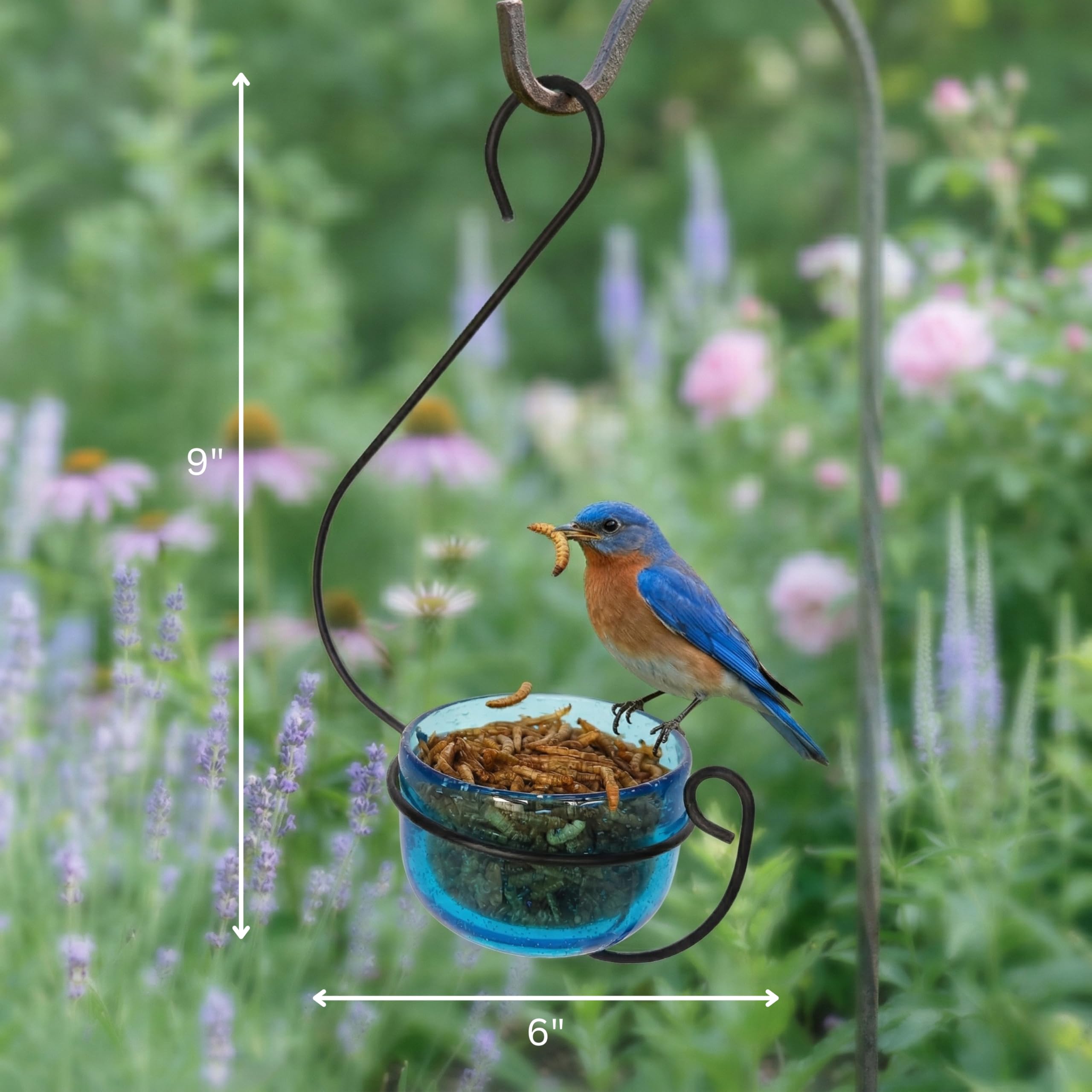 Vogelfutterstation, blaues Blasen-Glas, zum Aufhängen, für Leckerlis (blau)