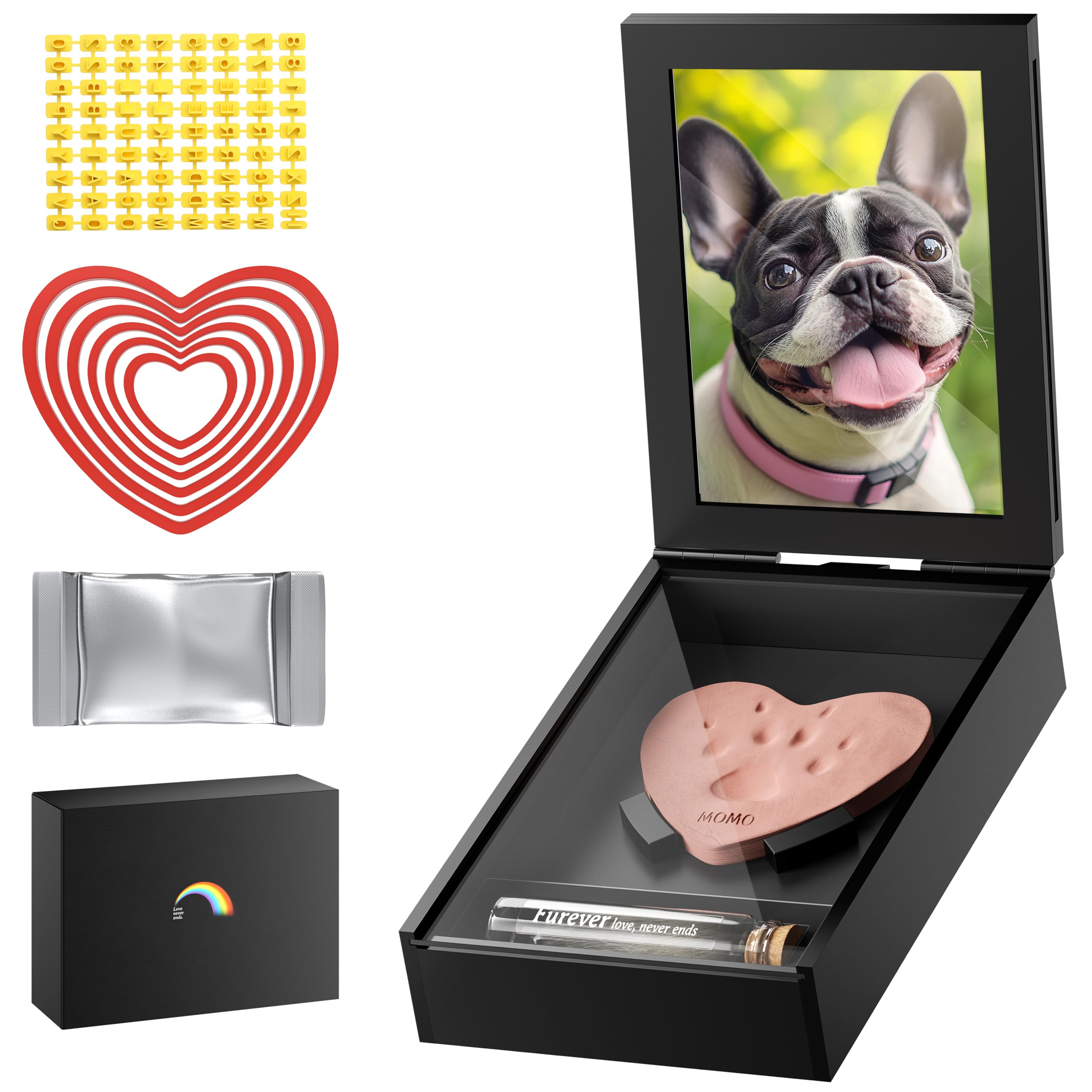 Grarry Pet Memorial Shadow Box with Paw Print Impression Kit Keepsake, 4”X6” Dog Cat Picture Frame, DIY Pawprint Clay Ornament Gift, Acrylic Loss of Dogs Sympathy Gifts with Hair Bottle for Pets Lover