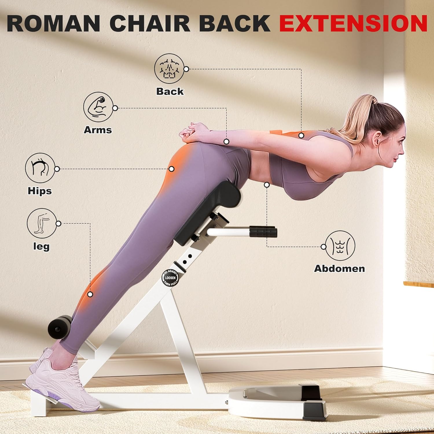 Roman Chair, Multifunctional hyperextension bench for Men & Women, Fitness Chair for Hip, Exceptional for Glute, Core and Lower Back Training,300 lbs Weight Capacity