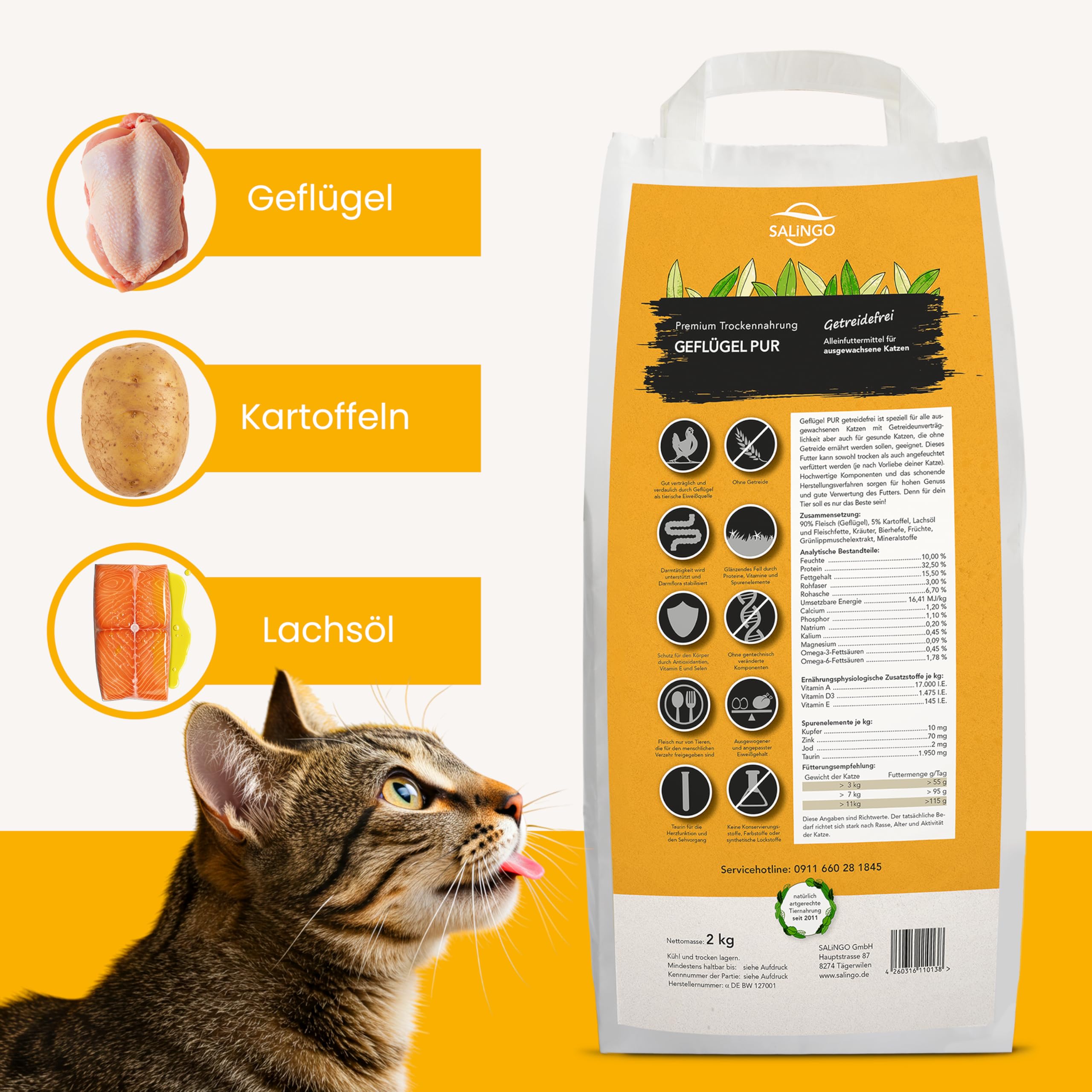SALiNGO Premium Katzenfutter trocken 10kg Geflgel Pur 90% Fleischanteil, 10%  Gemse - Getreidefrei, Zuckerfrei & Ohne knstliche Zustze - Katzen  trockenfutter 10kg, Katzenfutter trocken : Amazon.de: Haustier